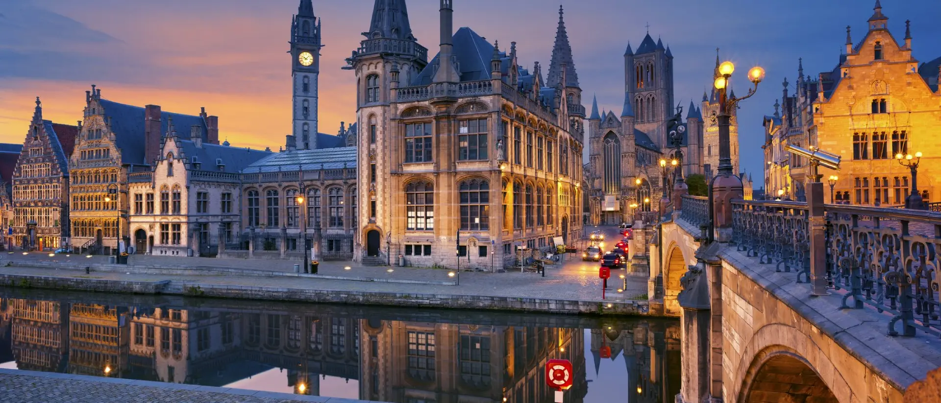 Ghent during twilight blue hour.