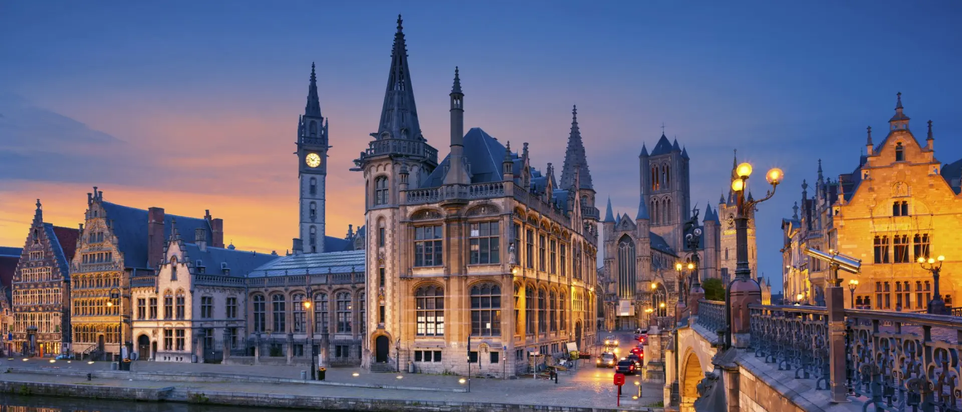 Ghent during twilight blue hour.