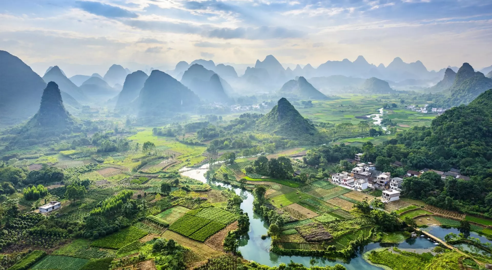 Landscape of Guilin, Li River and Karst mountains.