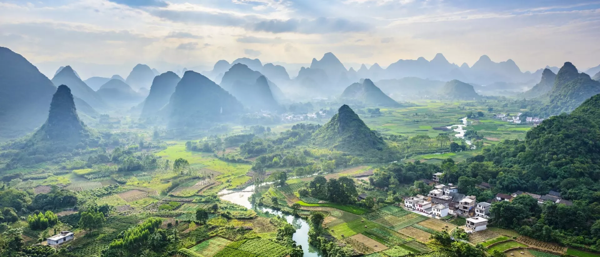 Landscape of Guilin, Li River and Karst mountains.