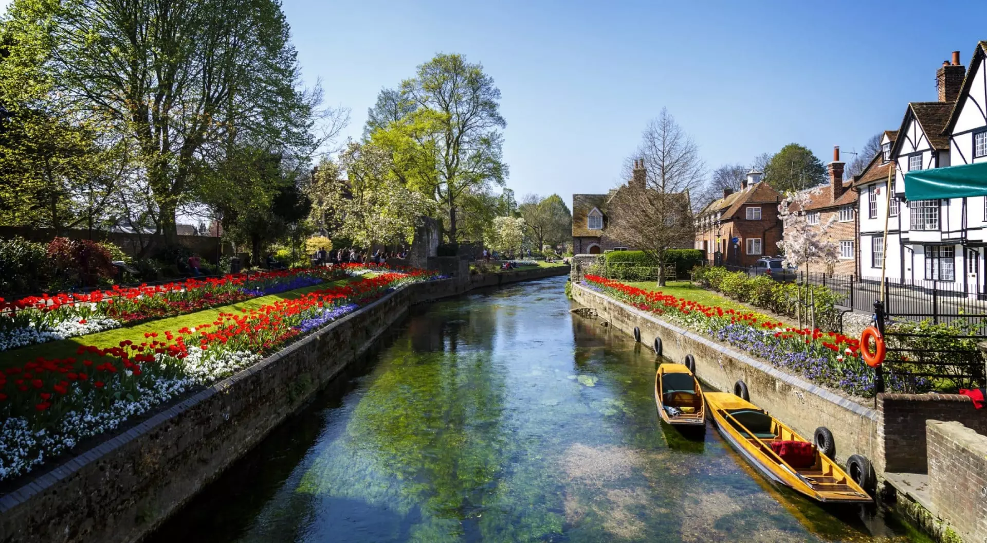 A shot looking up one of the many beautiful canals of Canterbury.
