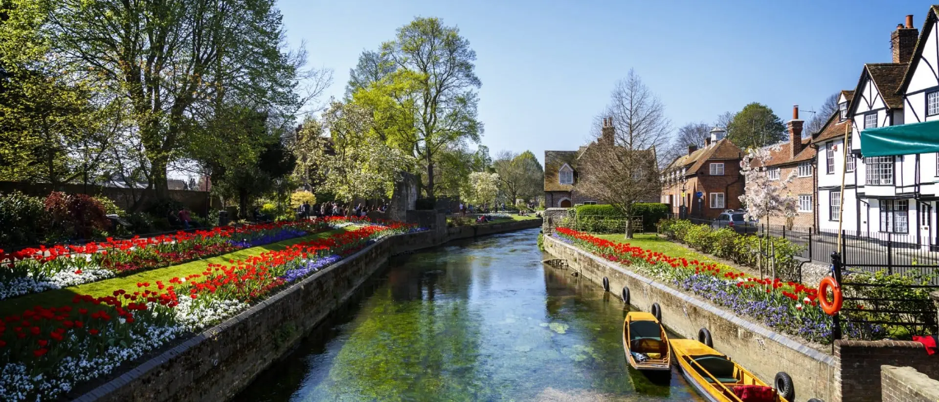 A shot looking up one of the many beautiful canals of Canterbury.