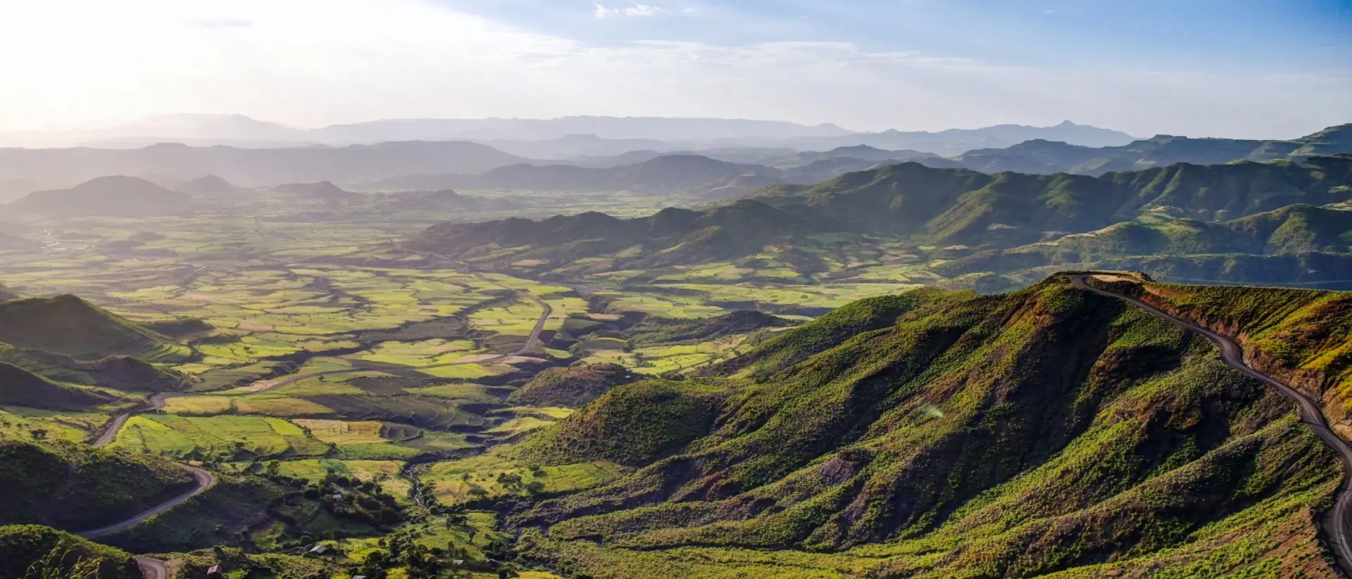 Panorama of Semien mountains and valley around Lalibela