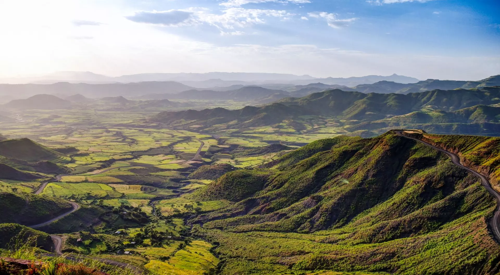 Panorama of Semien mountains and valley around Lalibela