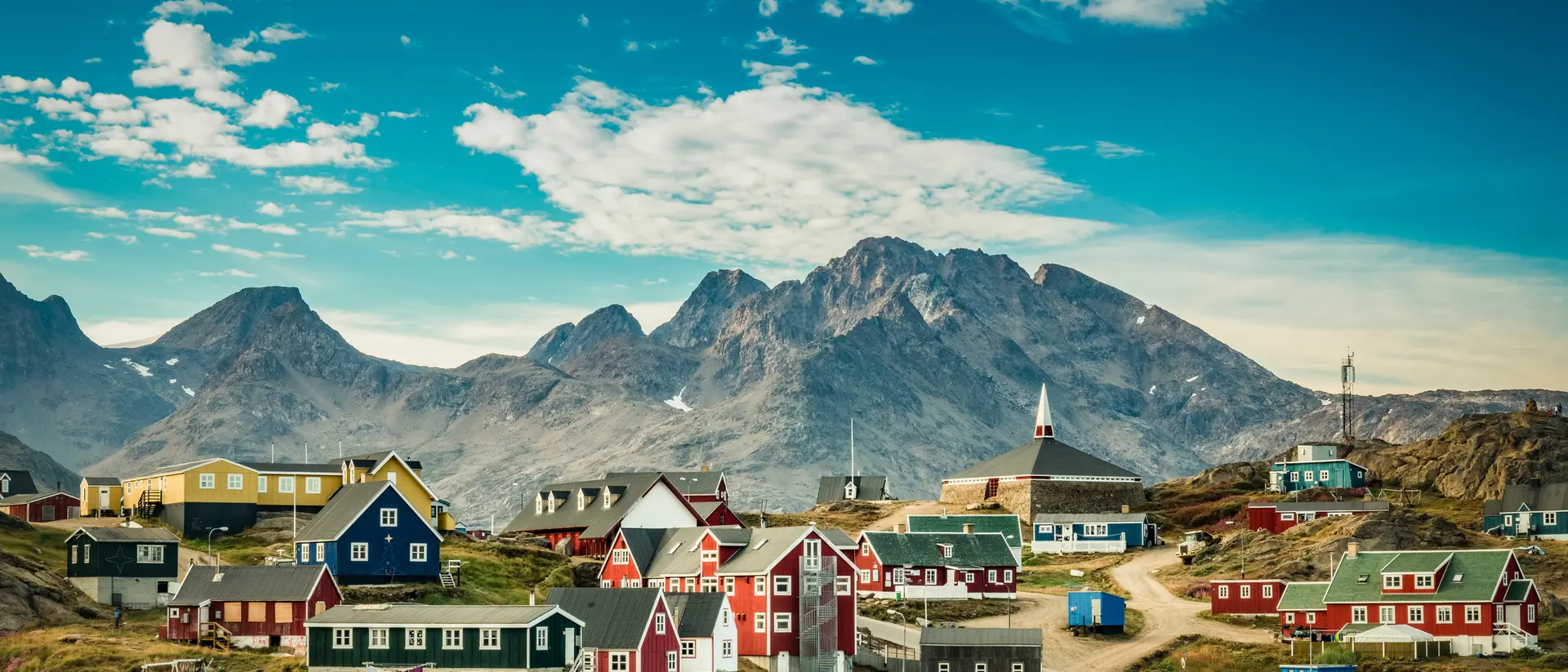 Picturesque village in Greenland with colorful houses