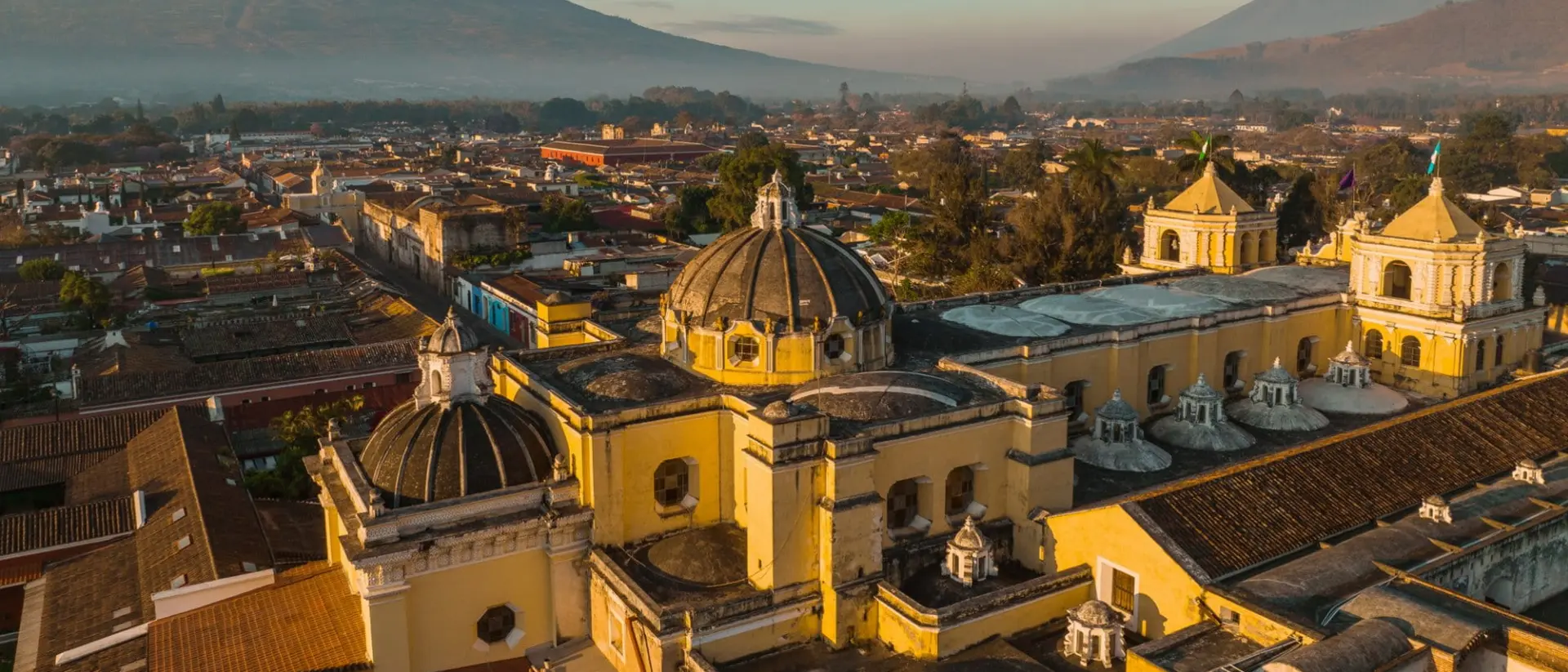 Scenic aerial view of Antigua city at sunrise