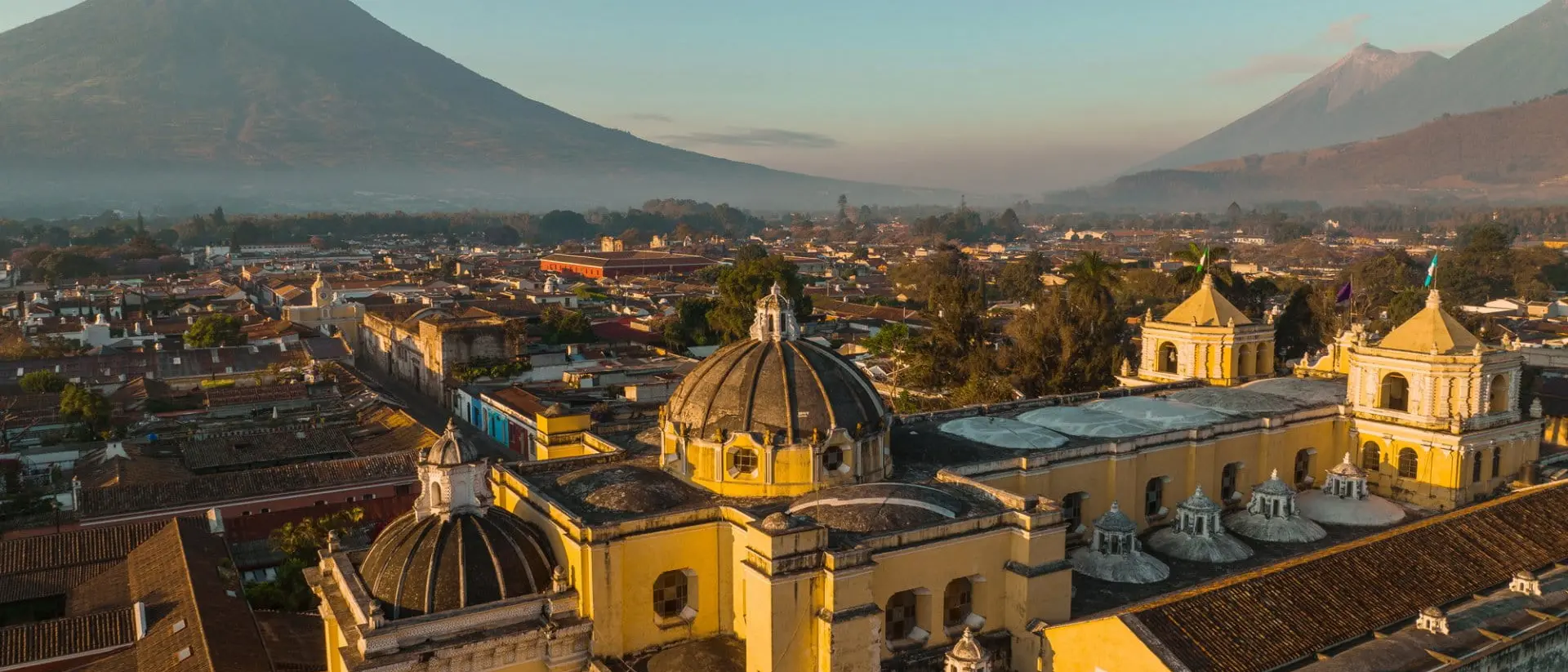 Scenic aerial view of Antigua city at sunrise