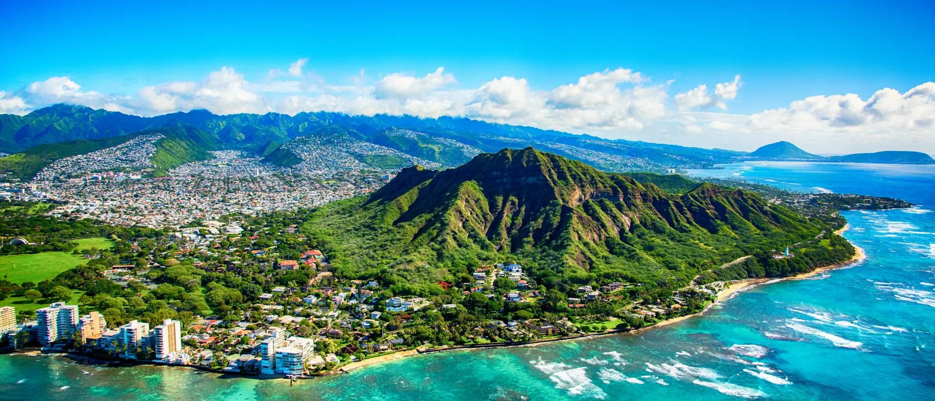 Diamondhead Crater, Oahu, Hawaii Aerial view of crater next to downtown Honolulu