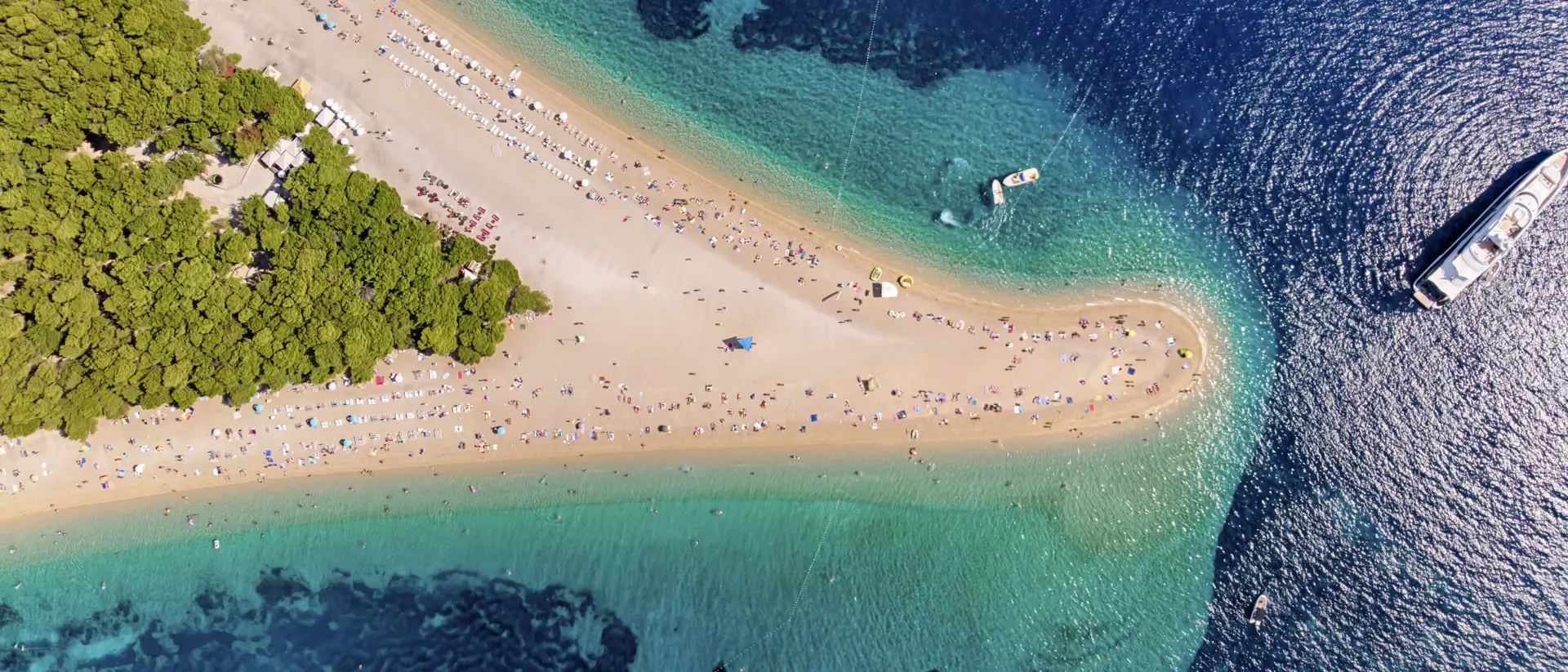 Aerial view of Zlatni Rat Beach in Brac Island, Dalmatian Region