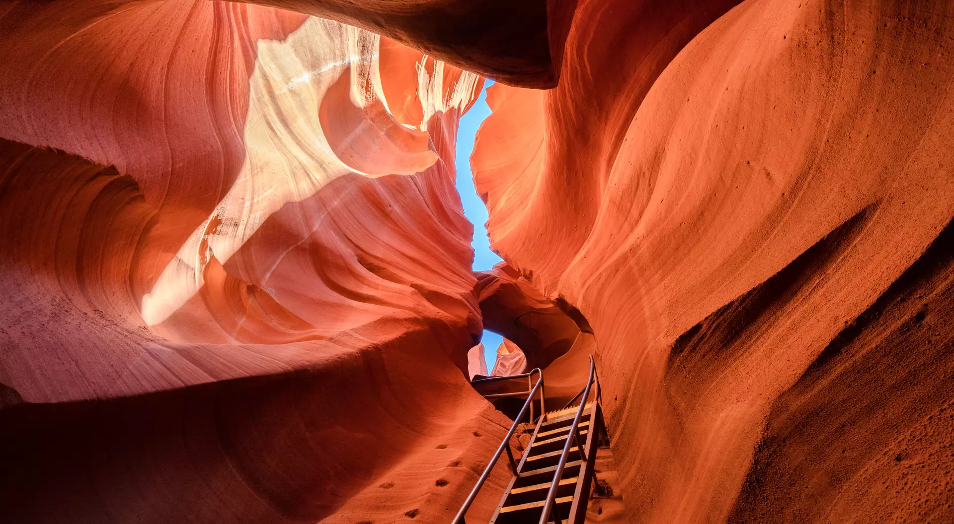The afternoon sun streaming into the beautiful lower Antelope Canyon