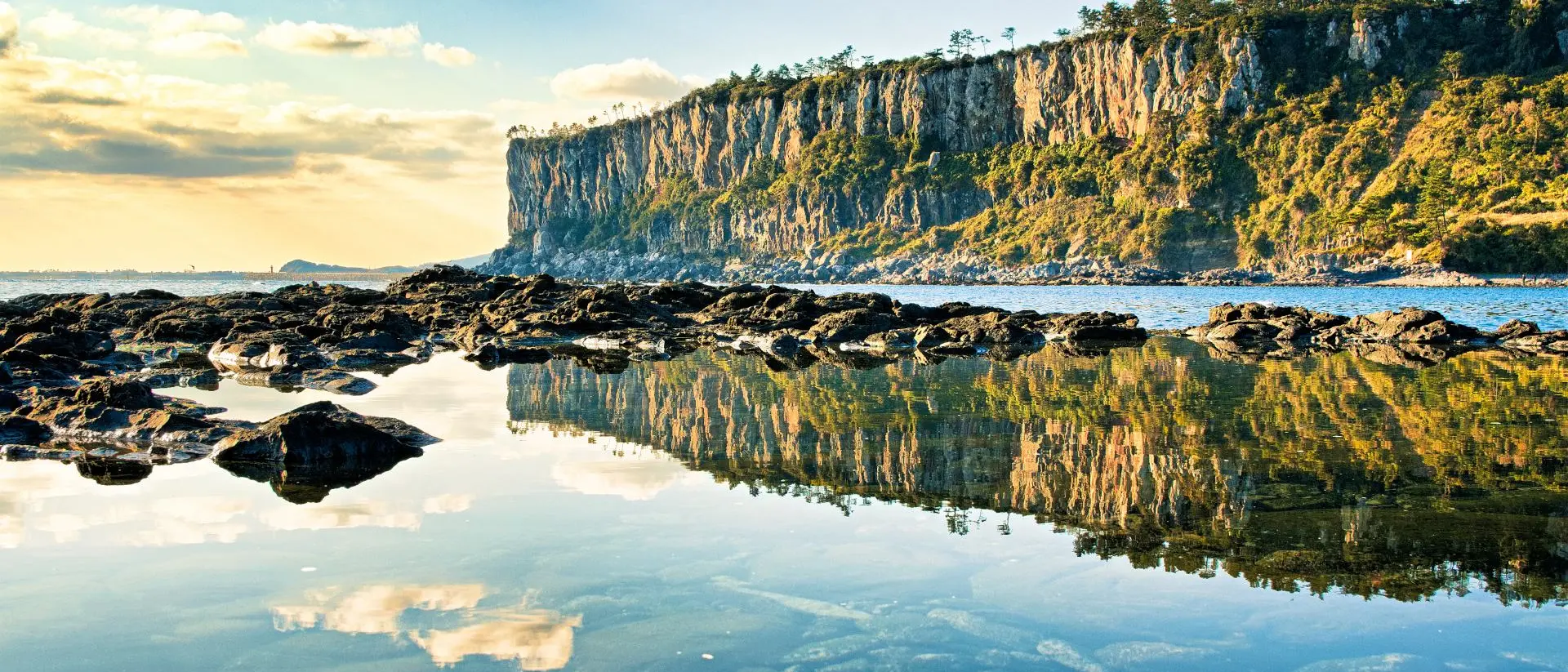 Daeopo Jusangjeolli Cliffs, Seogwipo, Jeju Island A reflection of coastal cliffs