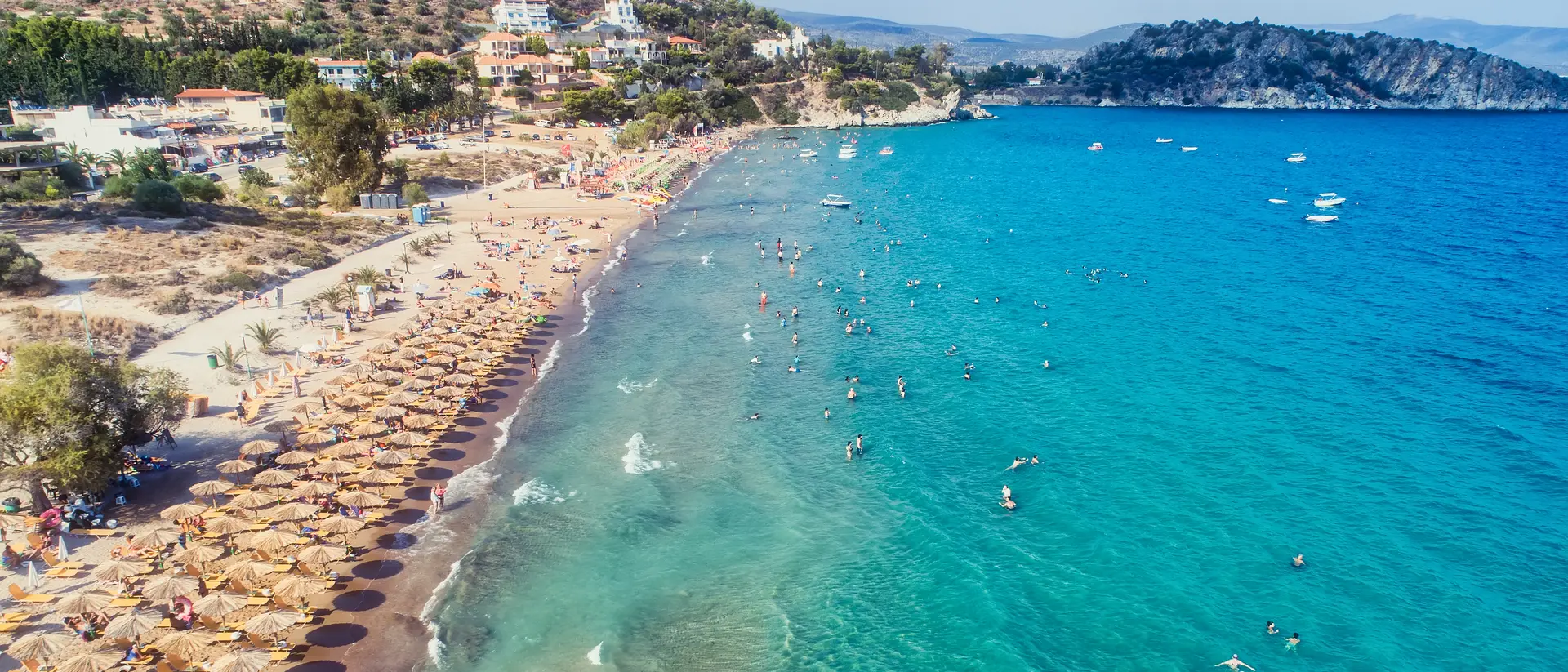 Aerial view of beach and blue mediterranean waters