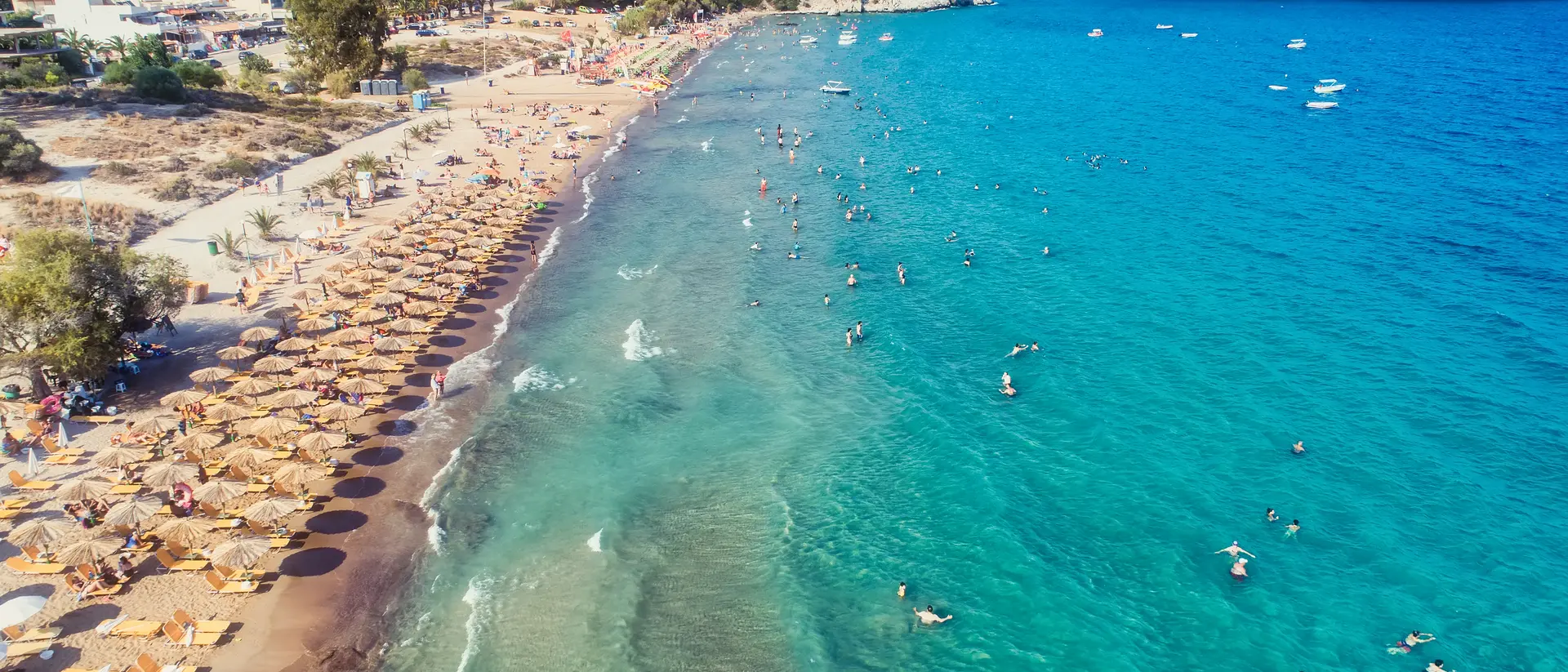Aerial view of beach and blue mediterranean waters