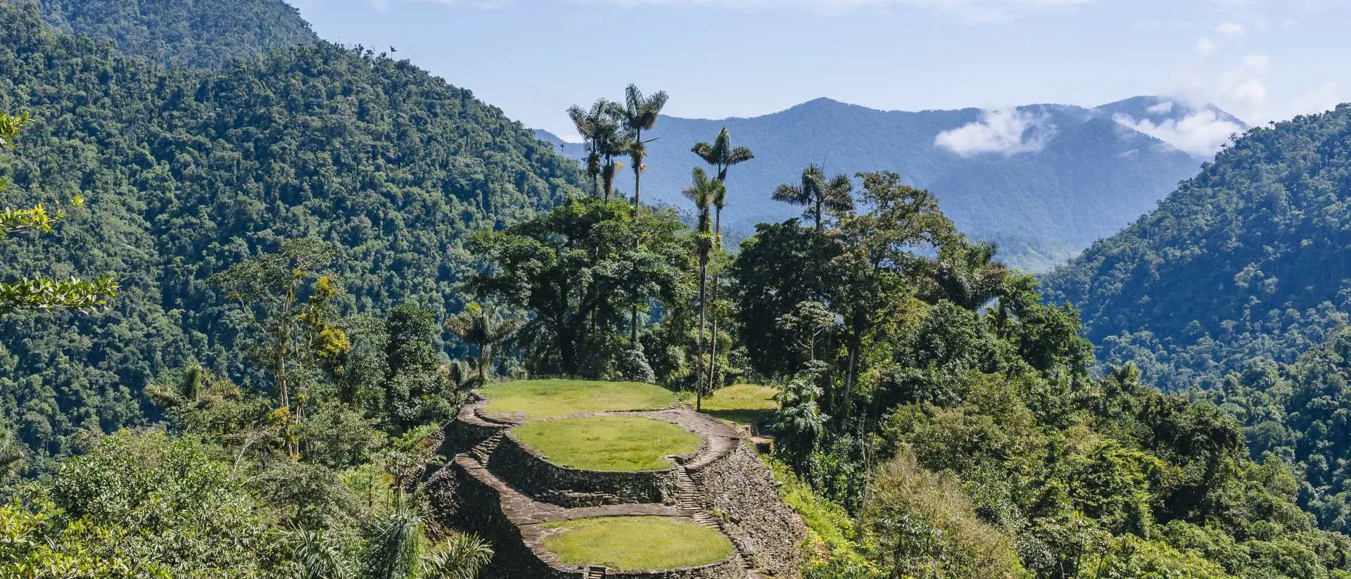 Panoramic view on the terraces of the Lost City (Ciudad Perdida) in the Sierra Nevada de Sante Marta- Santa Marta, Magdalena, Colombia