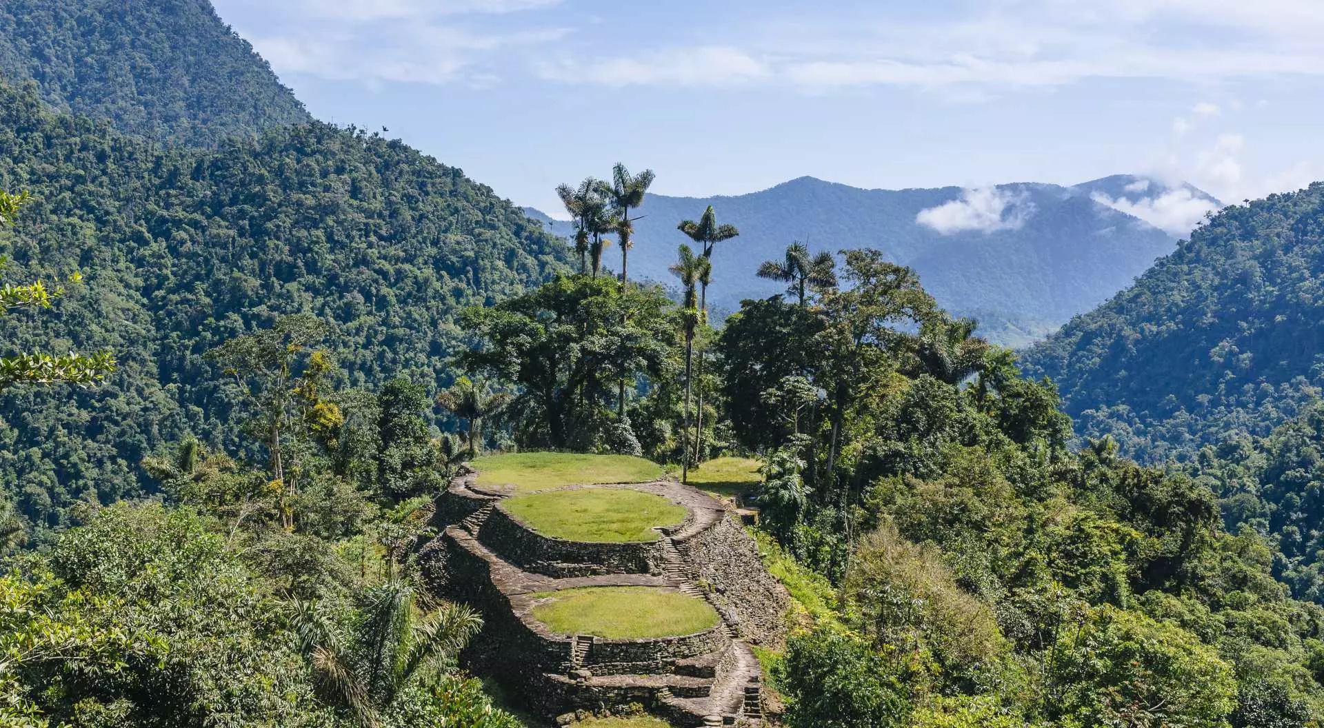 Panoramic view on the terraces of the Lost City (Ciudad Perdida) in the Sierra Nevada de Sante Marta- Santa Marta, Magdalena, Colombia