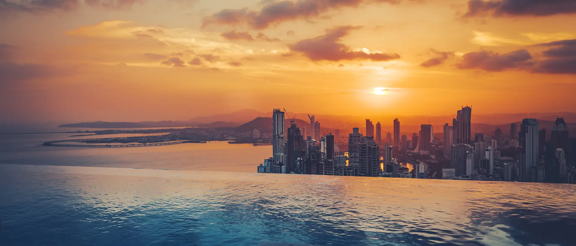 Beautiful view over Panama City at sunset