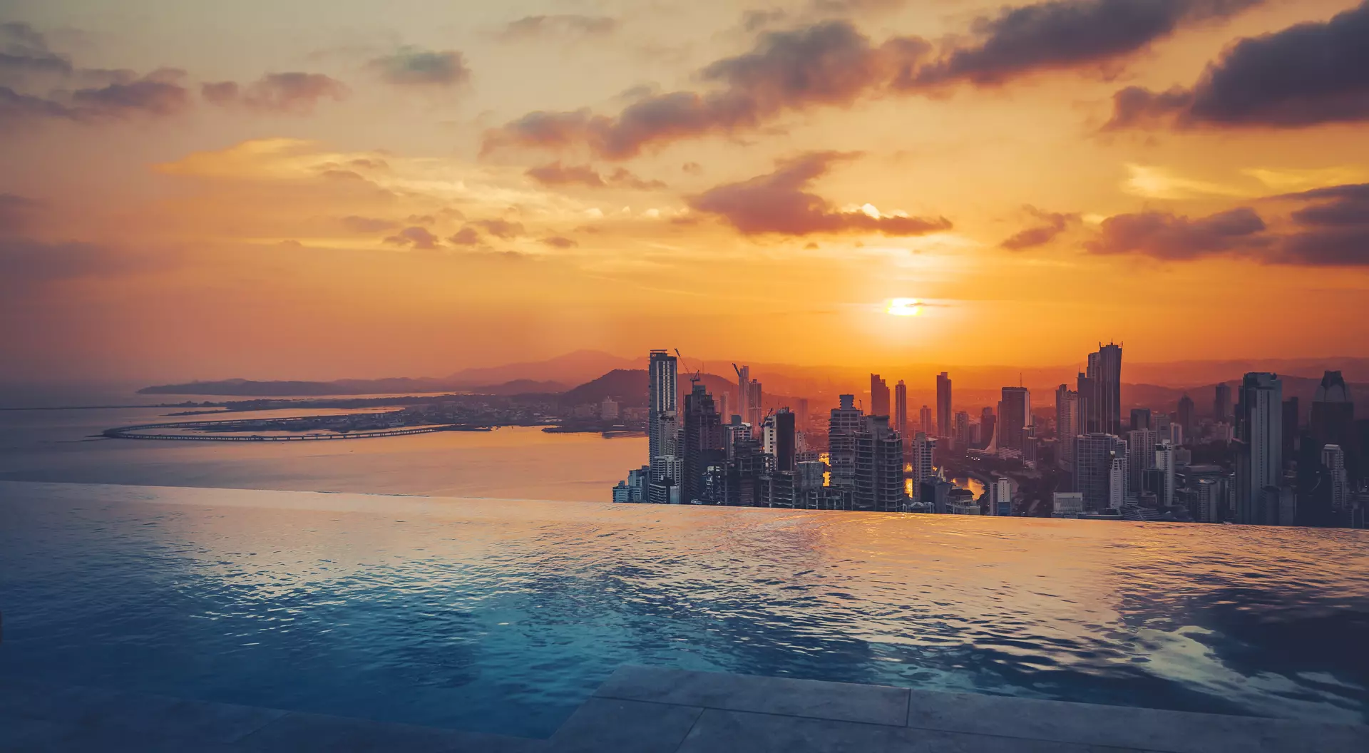 Beautiful view over Panama City at sunset