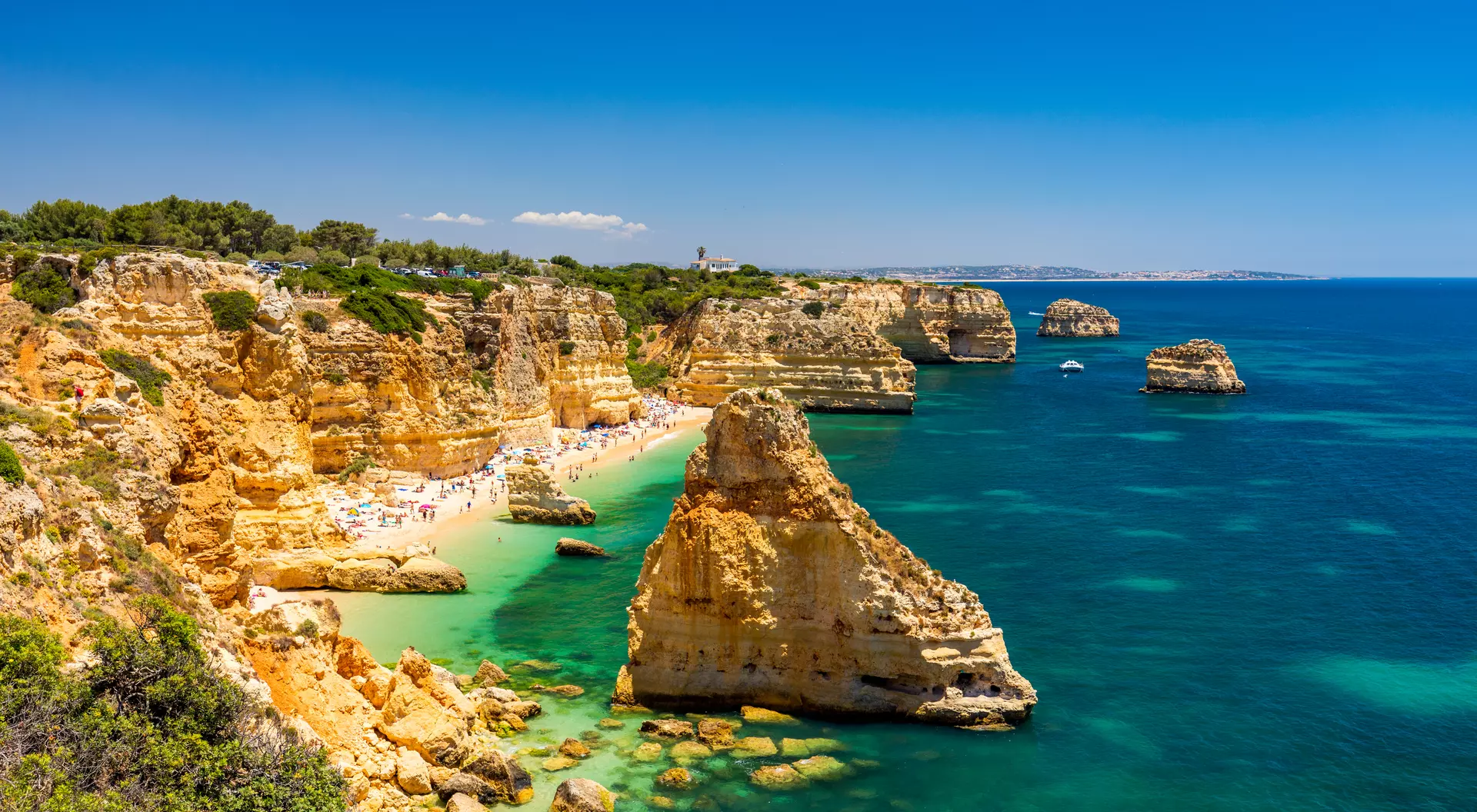 Beautiful beach, rock formations and blue waters on the atlantic