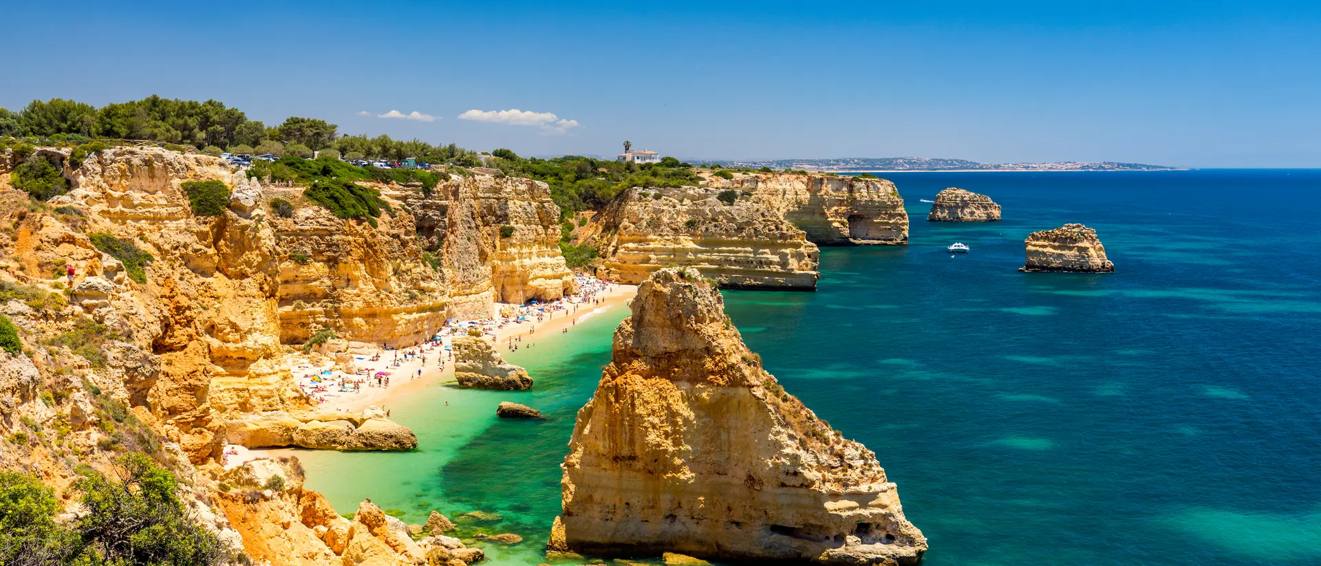 Praia da Marinha, Lago, Algarve Beautiful beach, rock formations and blue waters on the atlantic