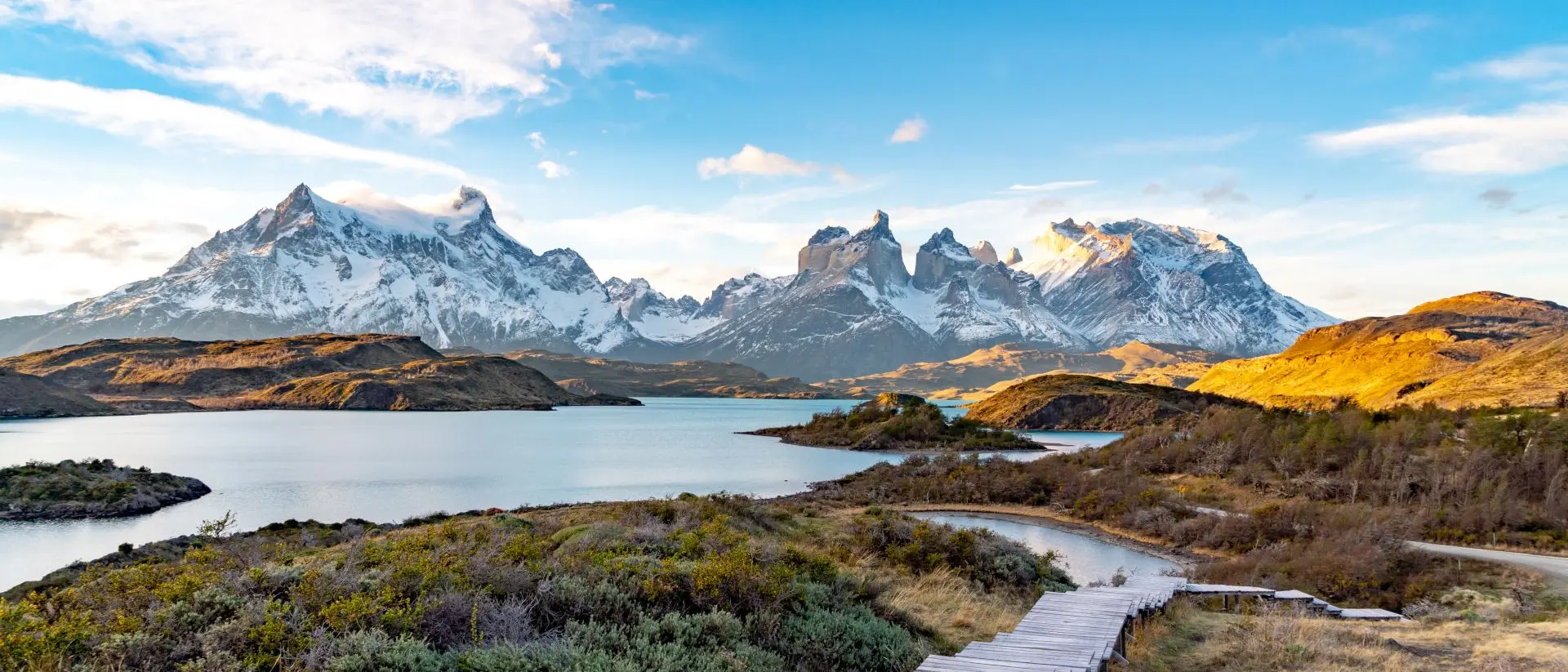 Torres del Paine National Park Water, grasslands and mountains