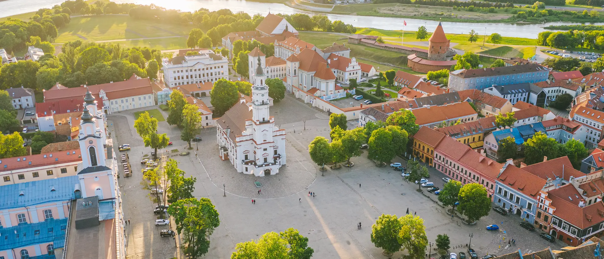 Aerial view of old town in Kaunas.