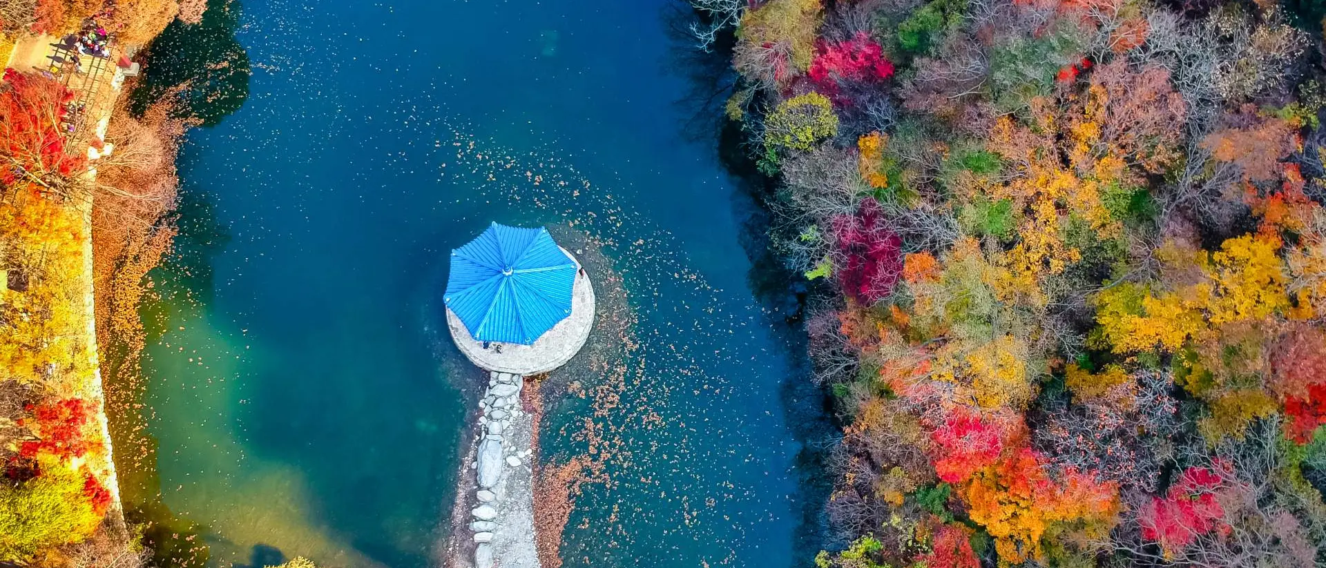 Naejangsan National Park Aerial view of Autumn season trees changing color at Naejangsang, South Korea