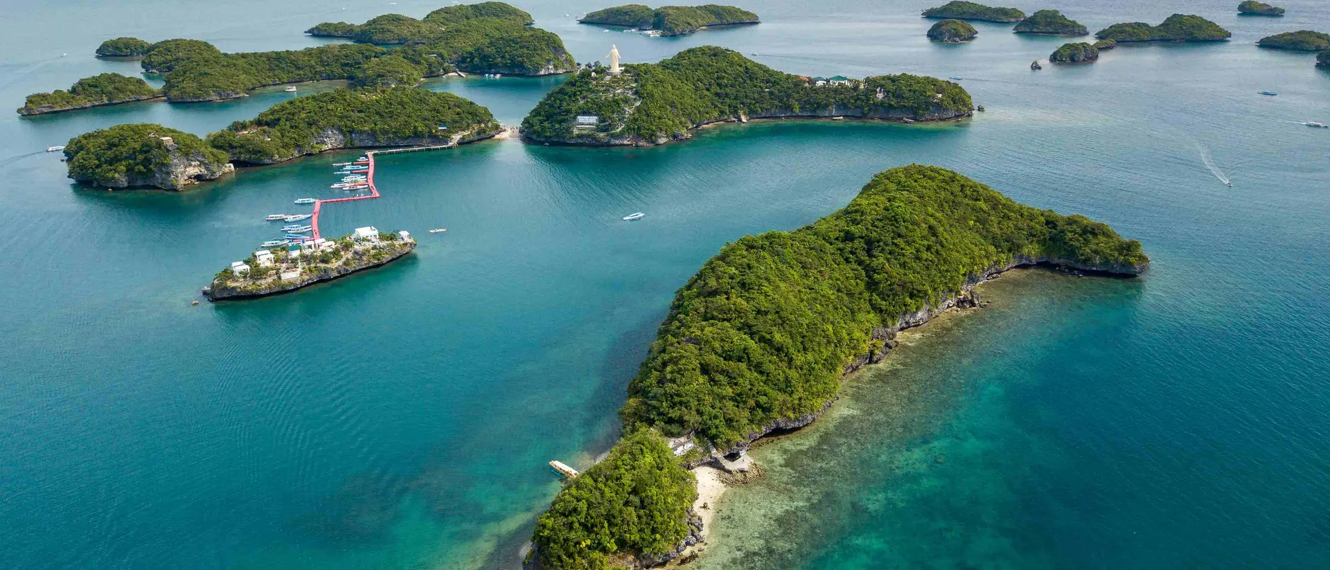 Scenic aerial of the Hundred Islands National Park in Pangasinan, Philippines