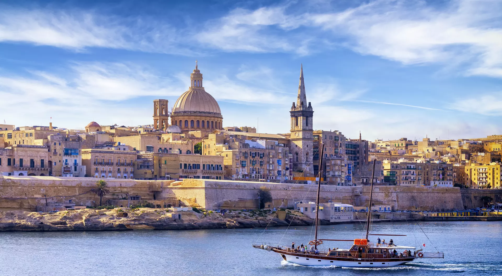 Marsamxett Harbour Mediterranean travel destination, Marsamxett Harbour and Valletta with Cathedral of Saint Paul