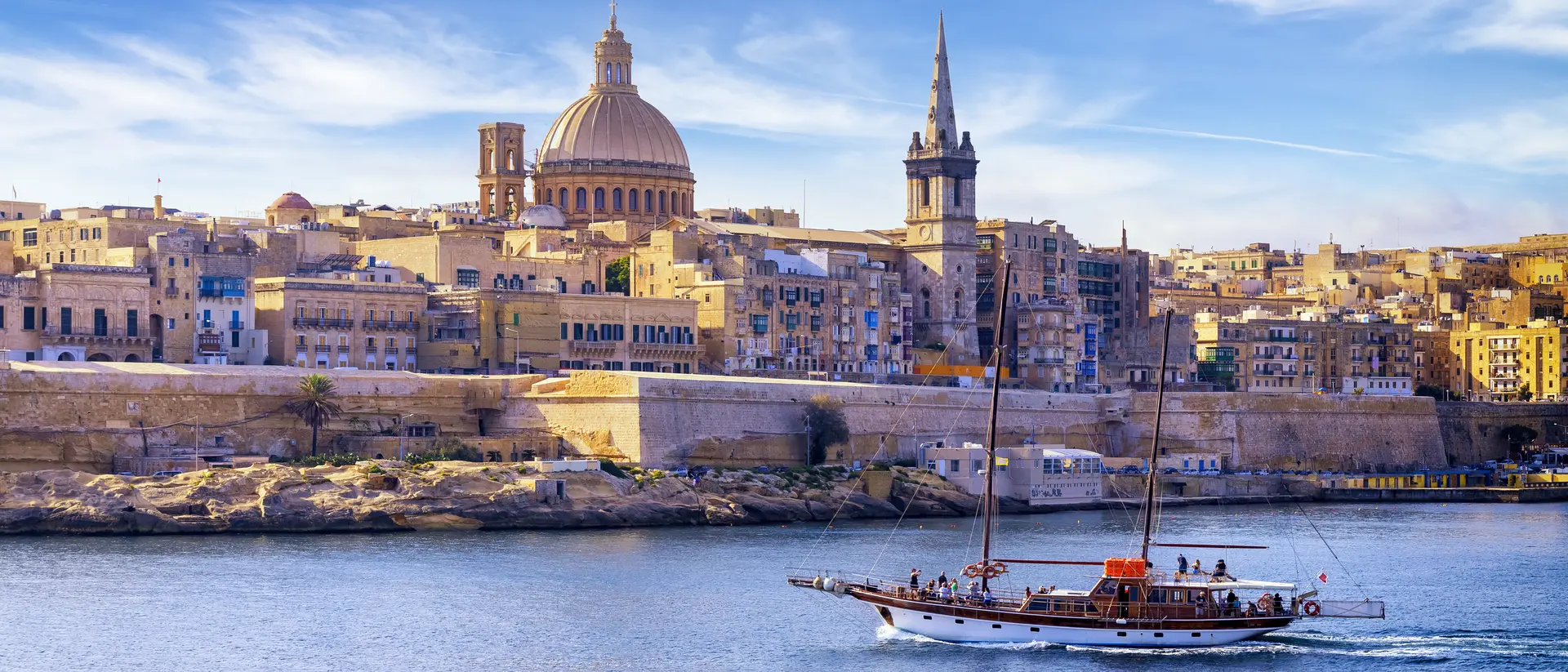 Marsamxett Harbour Mediterranean travel destination, Marsamxett Harbour and Valletta with Cathedral of Saint Paul