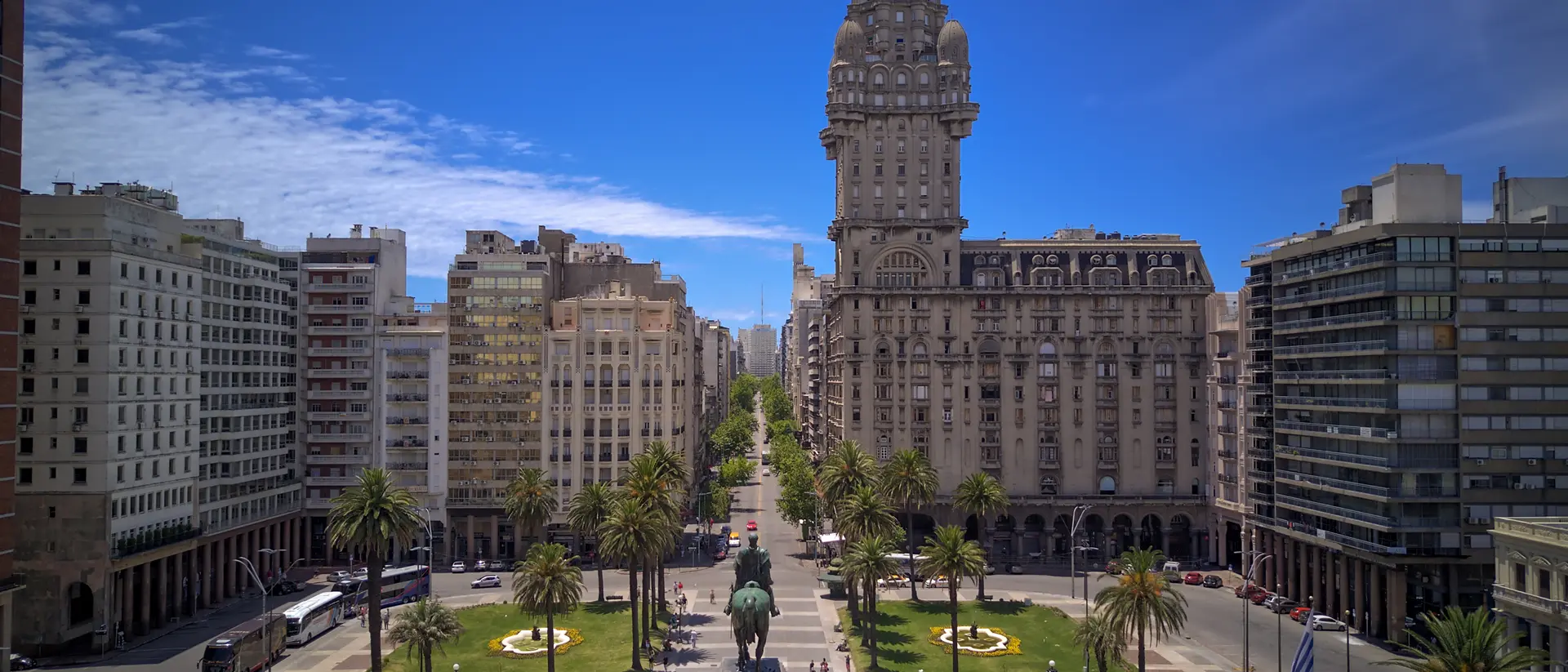 Aerial view of Independence Square, Salvo Palace, Montevideo, Uruguay.
