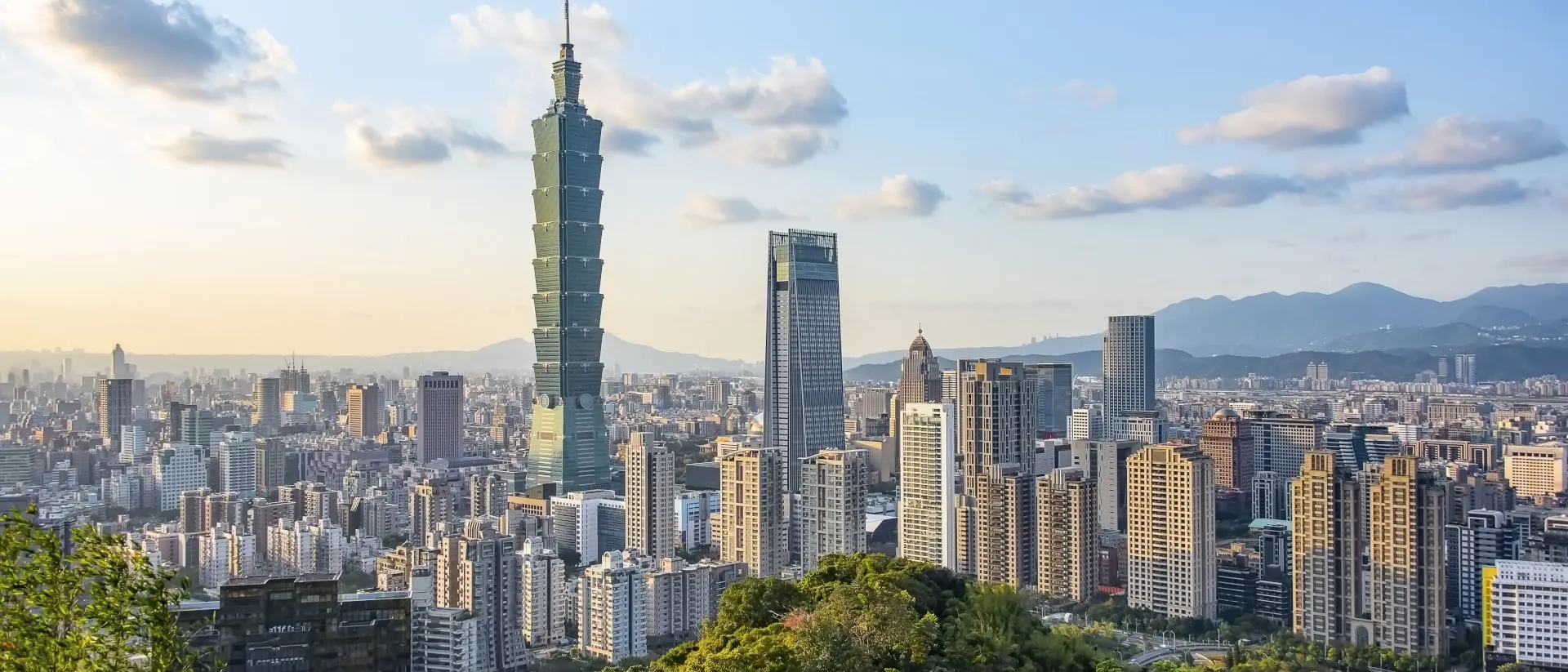 Taipei City Taipei city viewed from the Mount Elephant in the evening, featuring Taipei 101 skyscraper