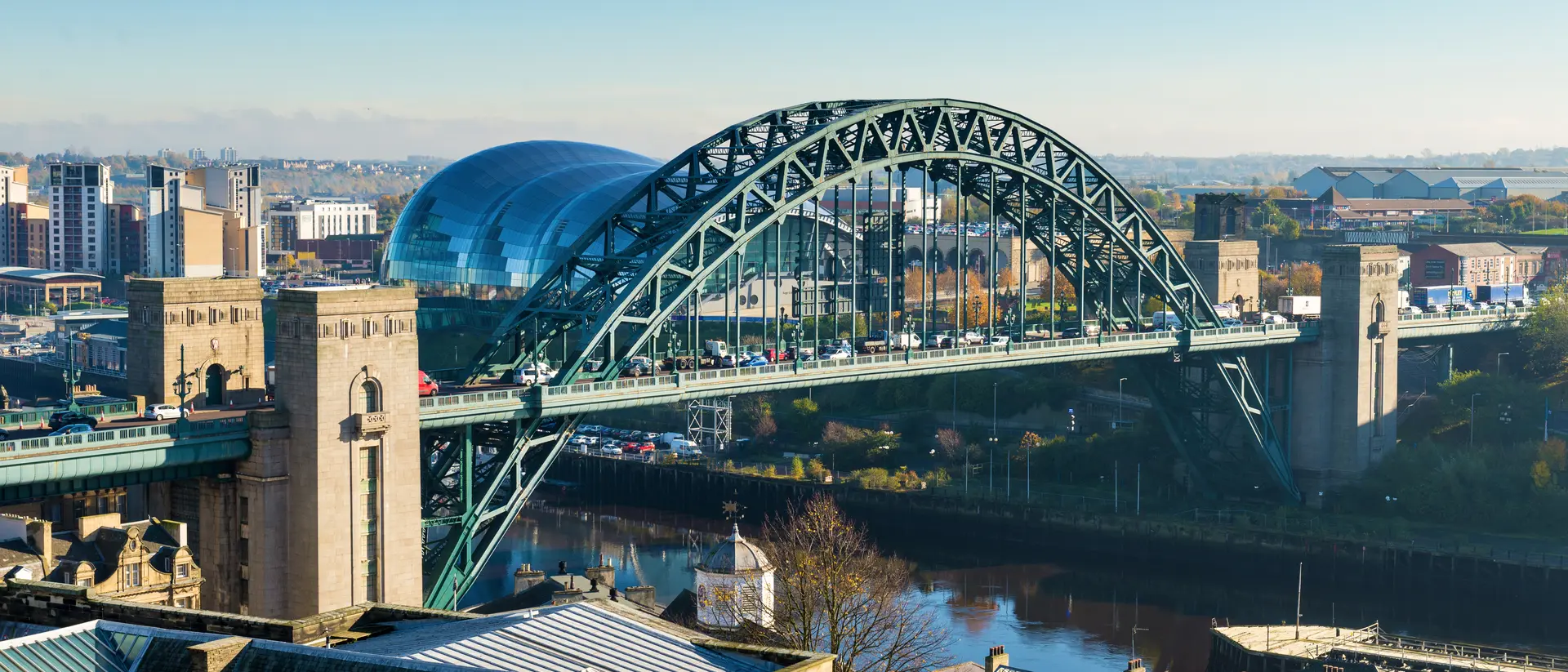 Elevated view of the iconic Tyne Bridge in Newcastle