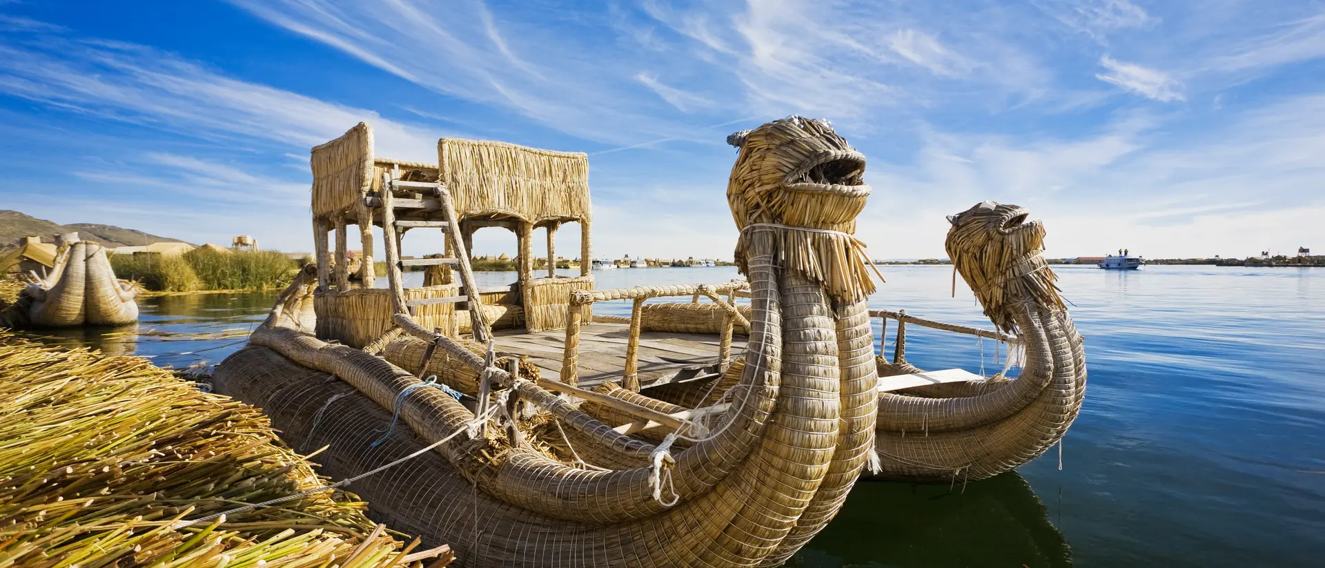 Reed boats moored on the coastline