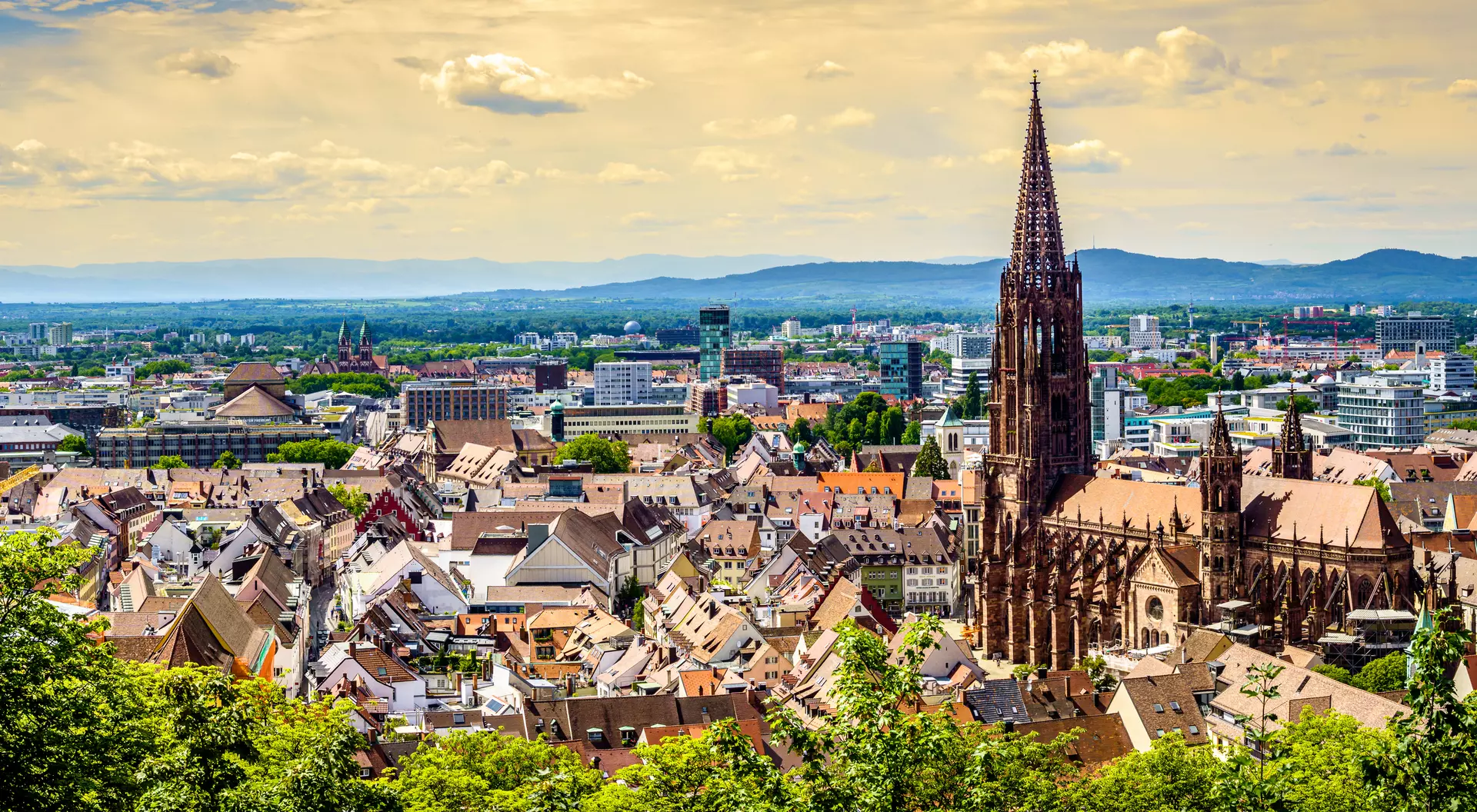 Historic buildings at the famous old town of Freiburg