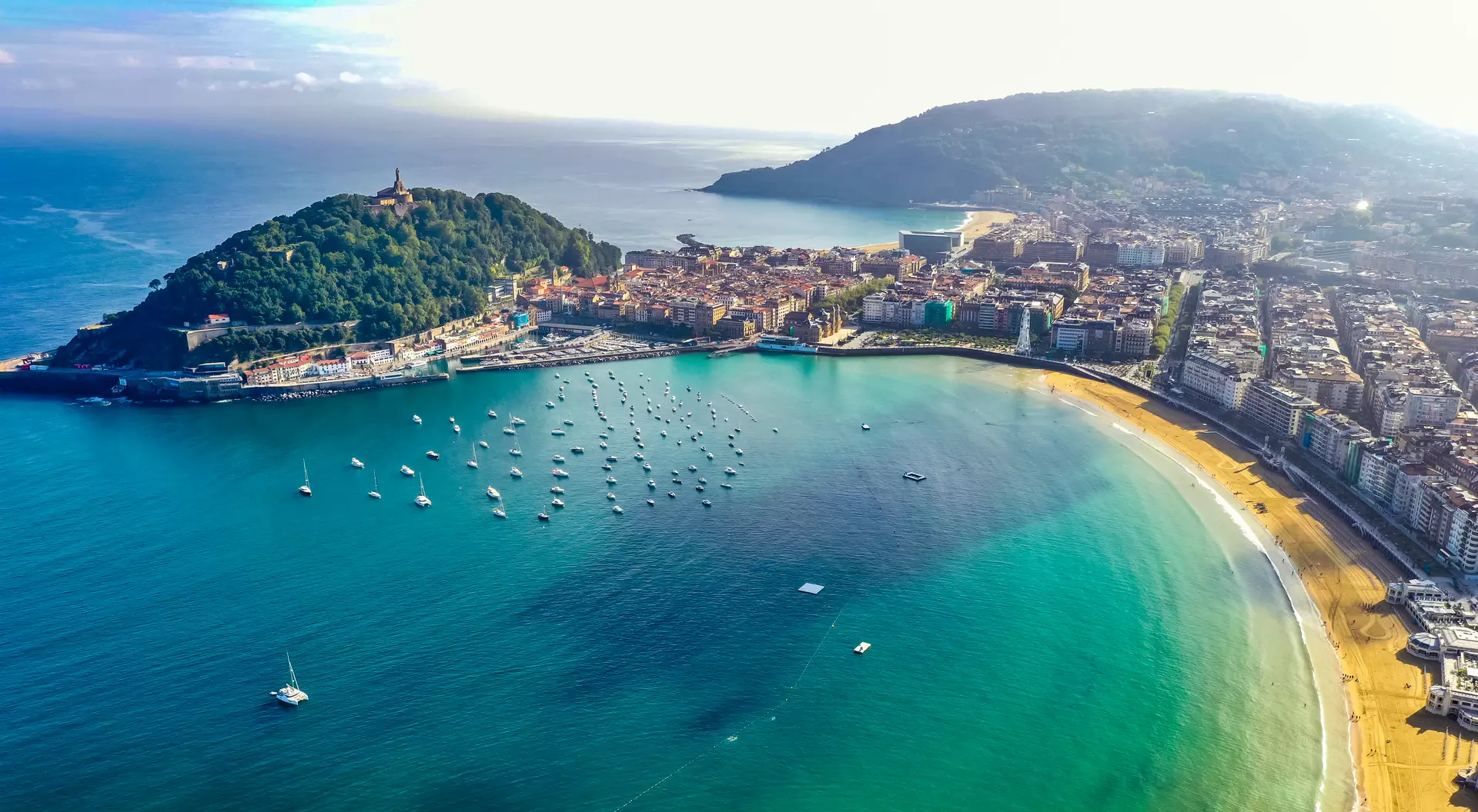 Aerial view of the bay of biscay and city beaches