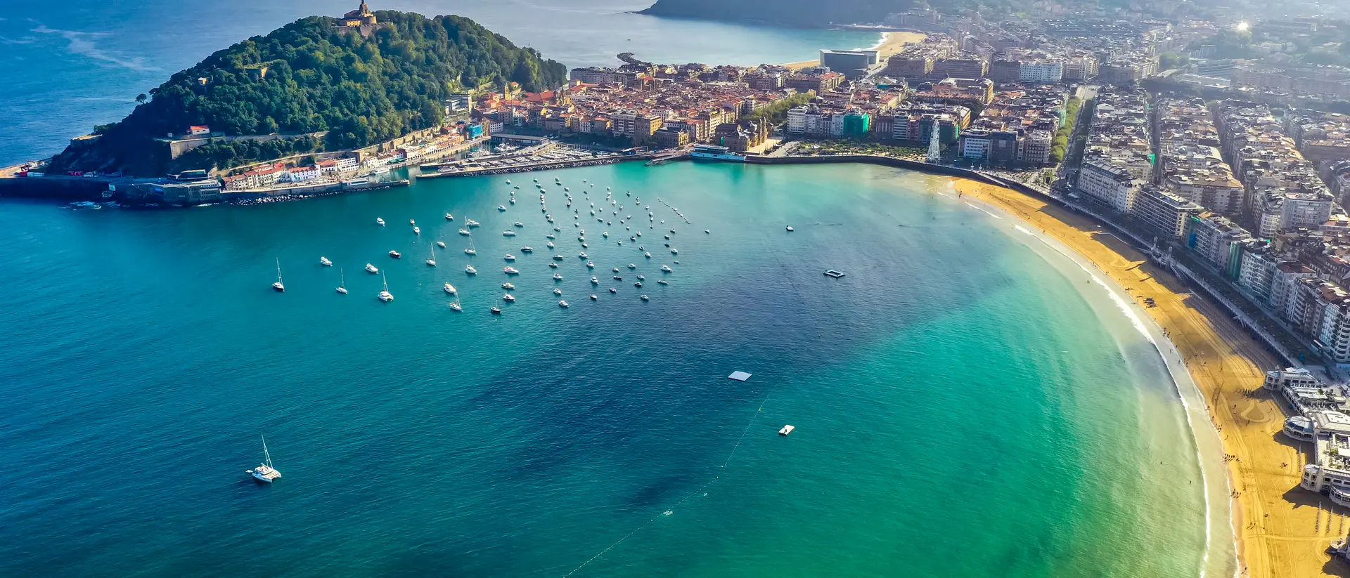 San Sebastian, Basque Country Aerial view of the bay of biscay and city beaches
