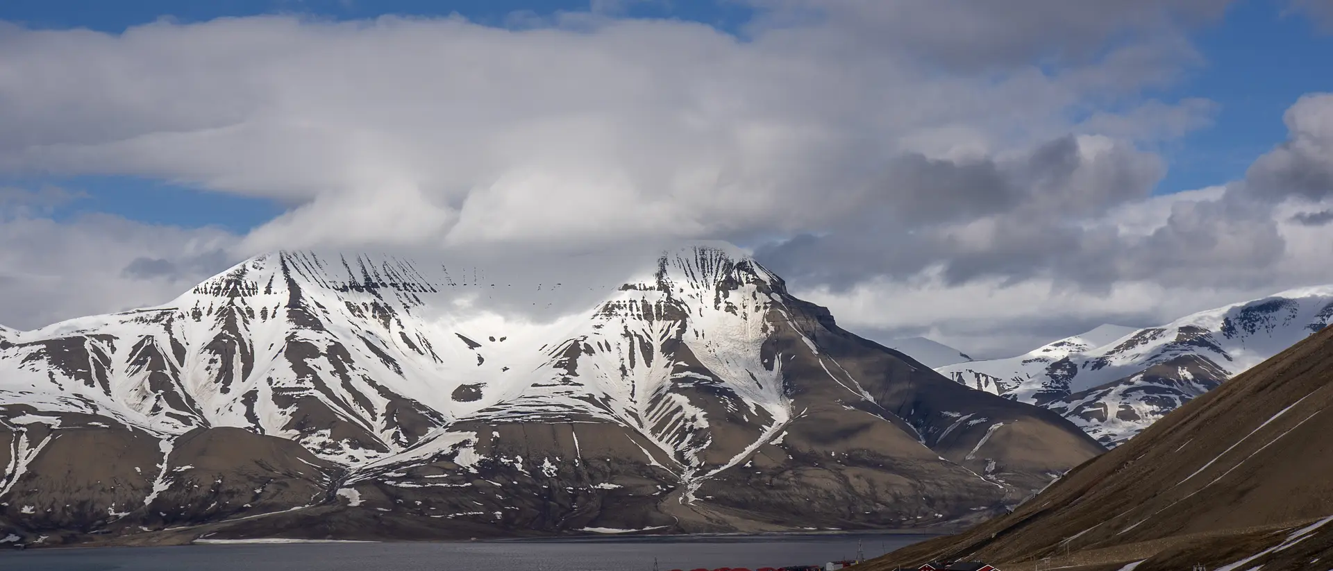 Spitzbergen panoramic view with mountain range Svalbard