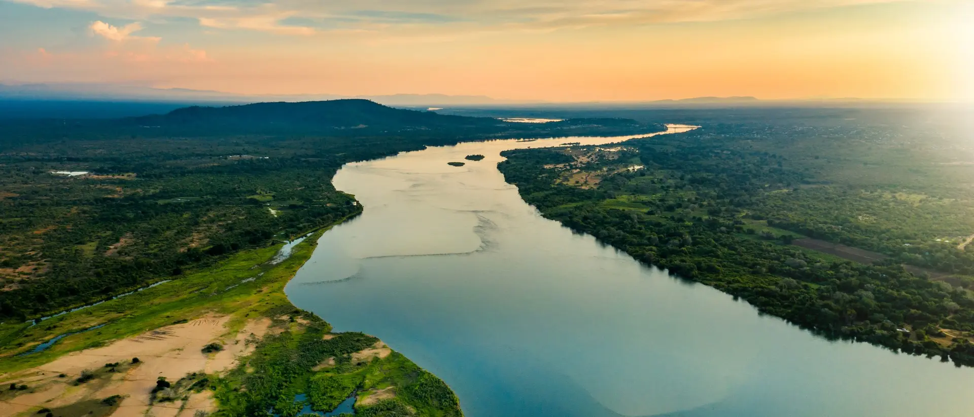 Lower Zambezi National Park Aerial view on the river and surrounding areas