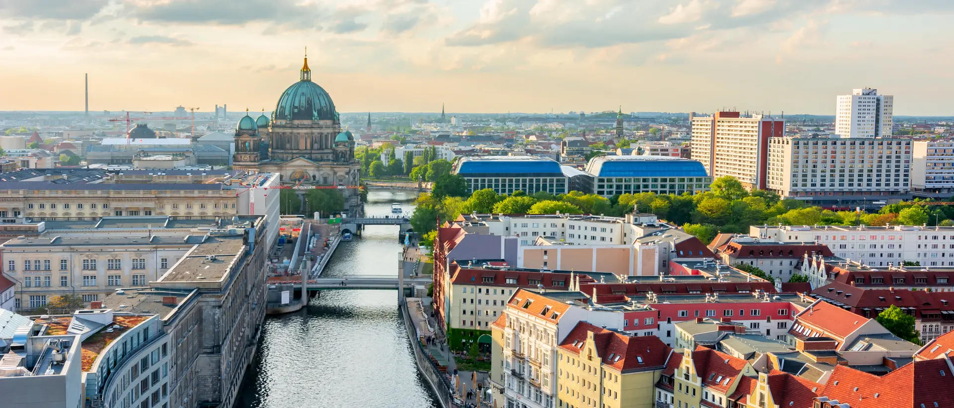 Berlin Cathedral (Berliner Dom) on Museum island and Spree river at sunset