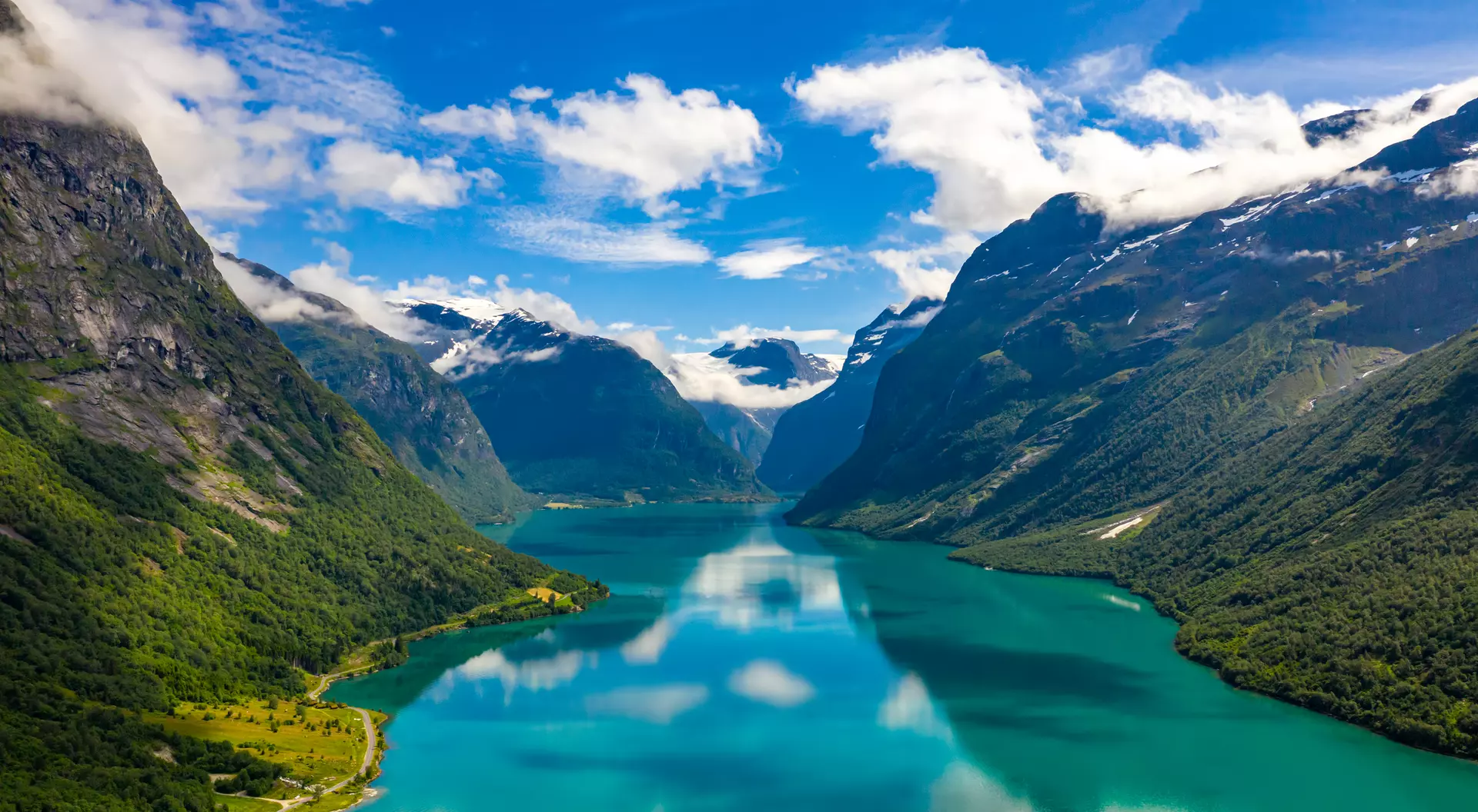 Lovatnet Lake Beautiful Nature Norway natural landscape. lovatnet lake Lodal valley