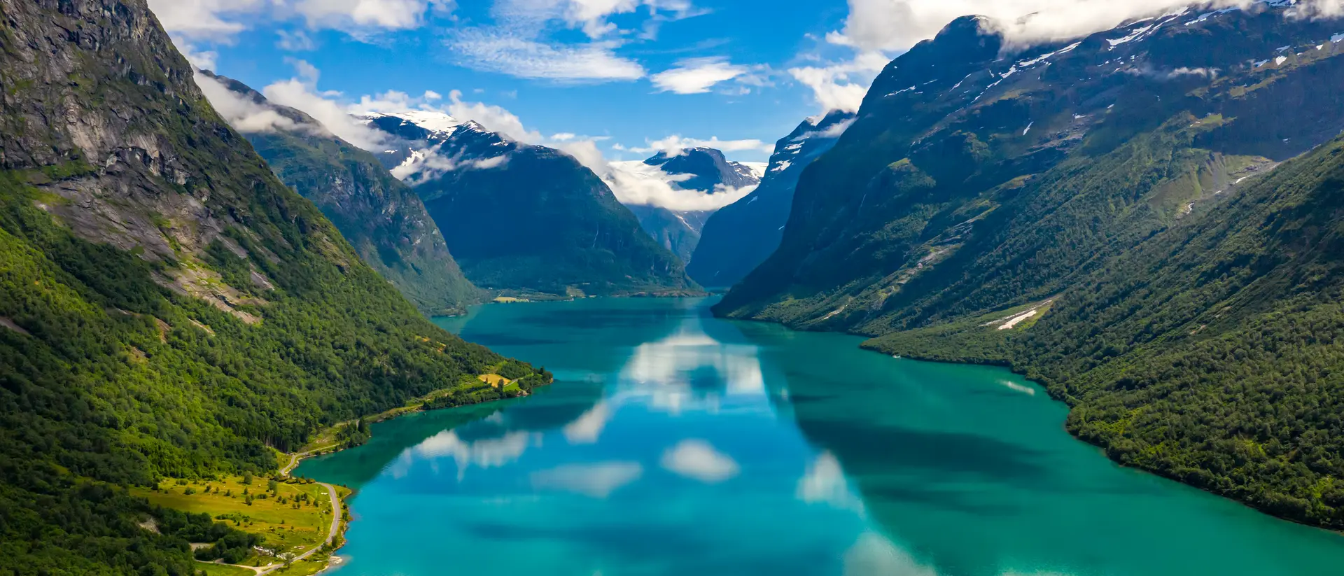 Lovatnet Lake Beautiful Nature Norway natural landscape. lovatnet lake Lodal valley