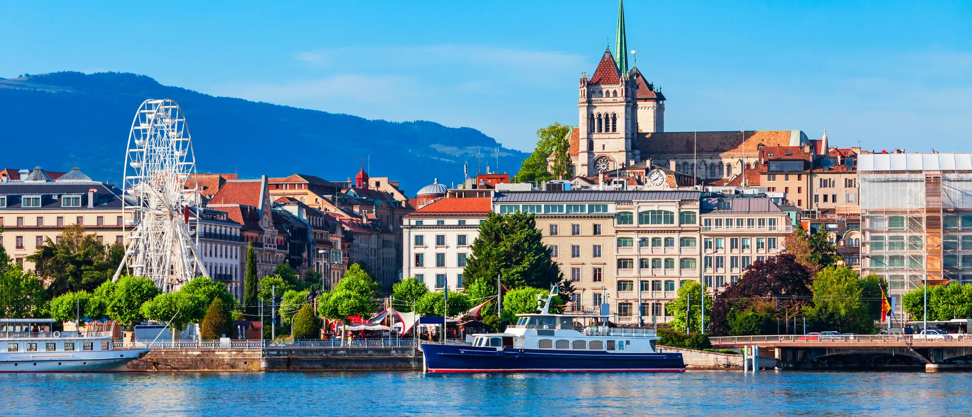 Geneva city panoramic view located on Lake Geneva