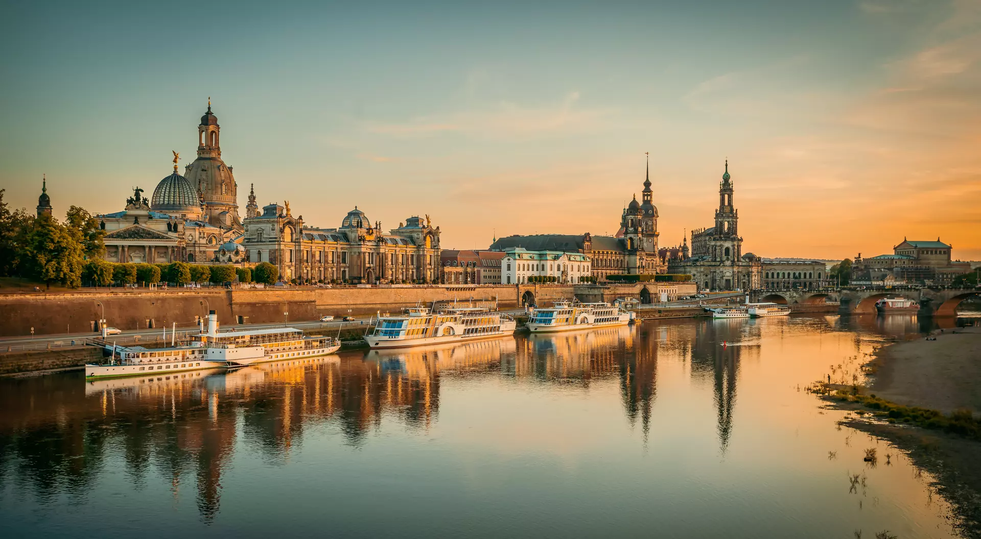The old town of Dresden while sunset