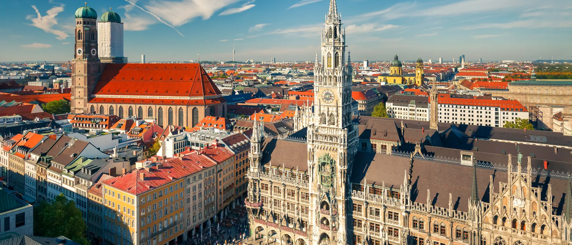Frauenkirche Aerial view of Munchen: New Town Hall and Frauenkirche