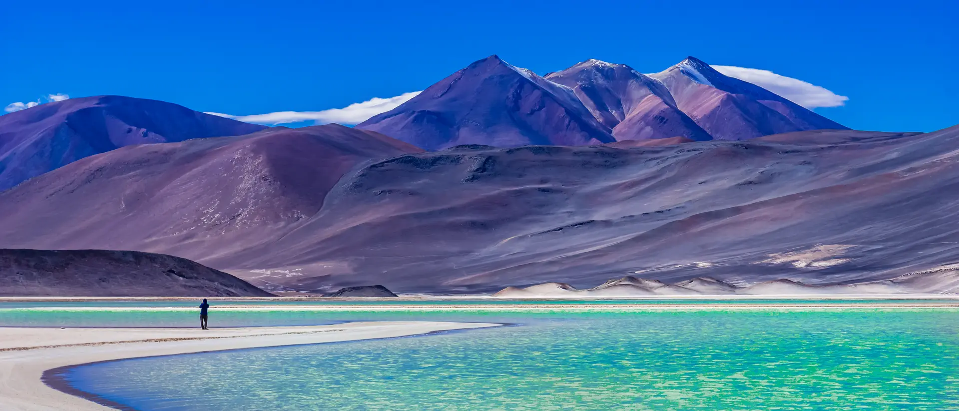 View of clear water of Laguna Salar de Talar with the Andes Mountain, San Pedro de Atacama, Antofagasta Region