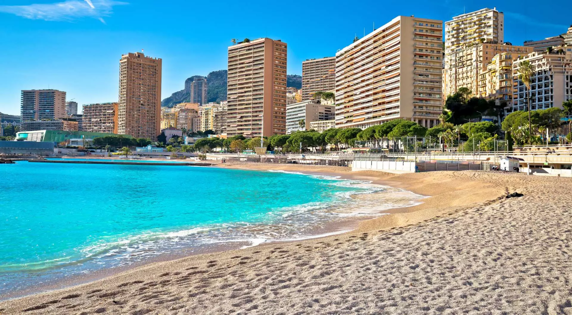 Monte Carlo Les Plages skyline and emerald beach view