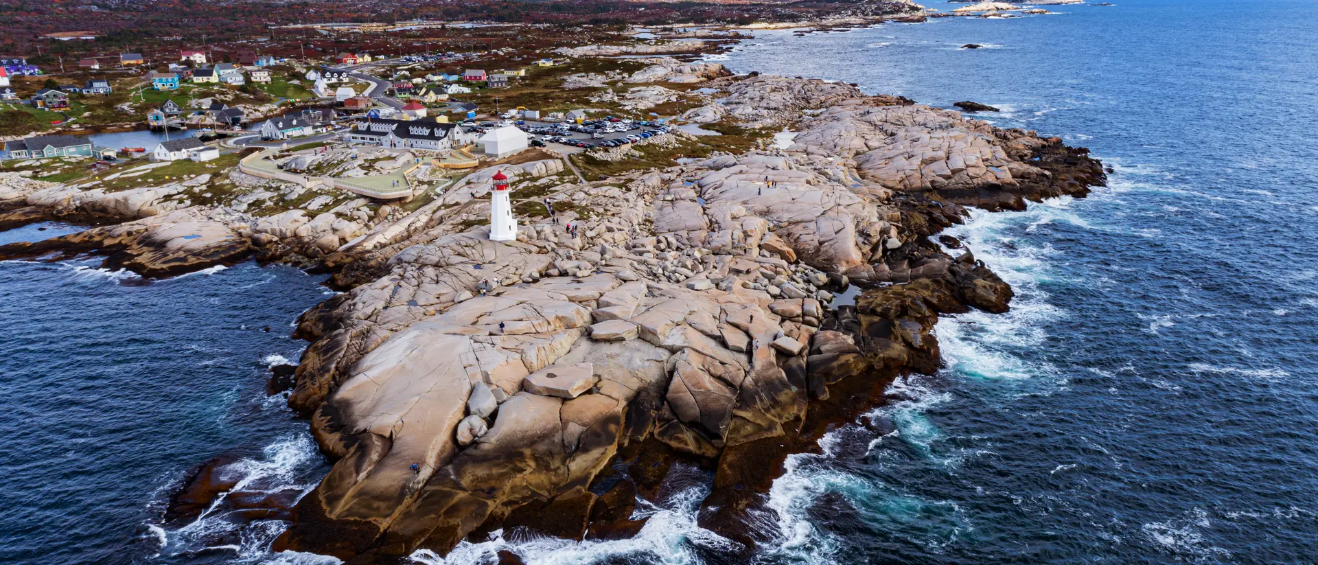 Peggy's Cove "Aerial drone view of Peggy's Cove Lighthouse"