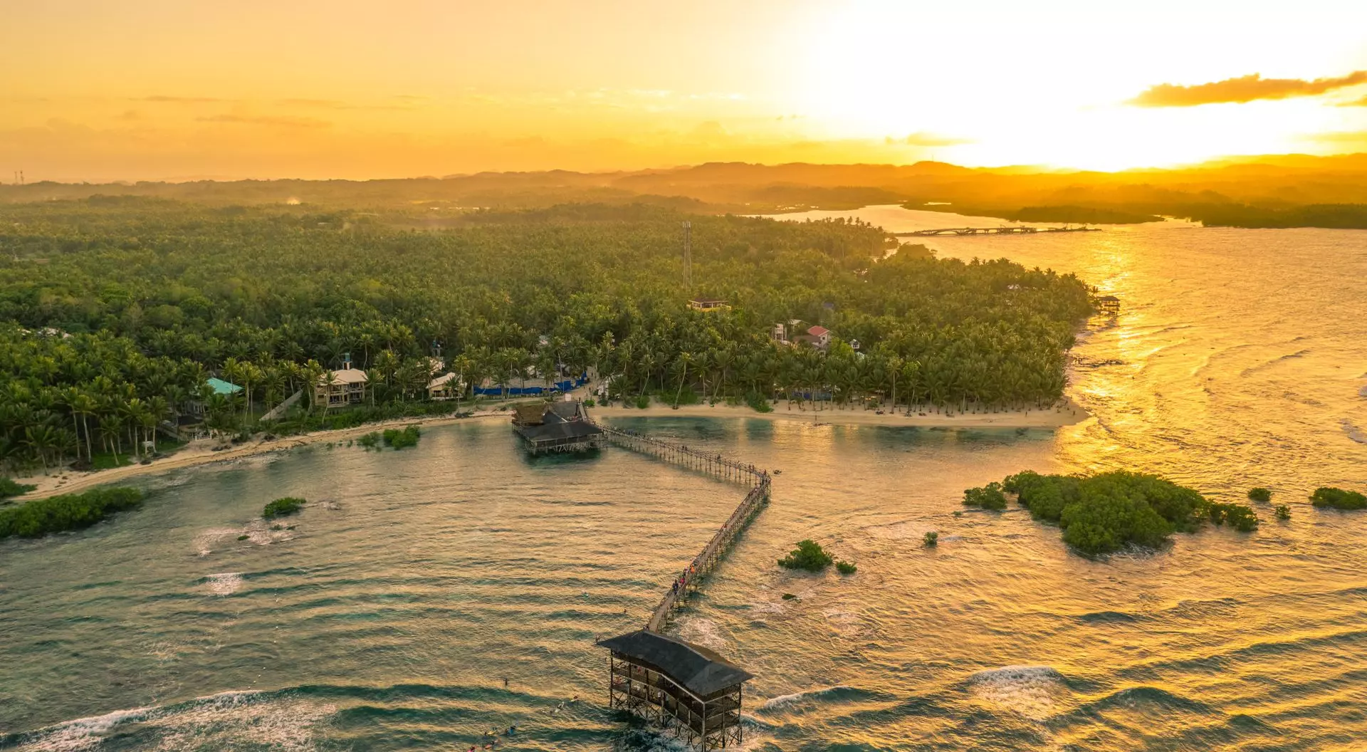 Sunset at world-renowned Cloud Nine Surfing Area, Siargao Island, Philippines