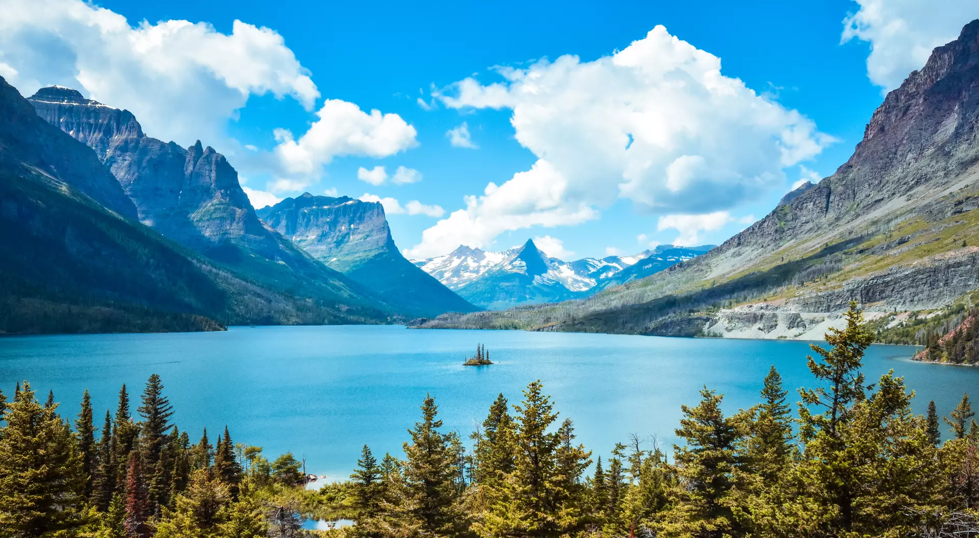 Saint Mary Lake surrounded by the Rocky Mountains