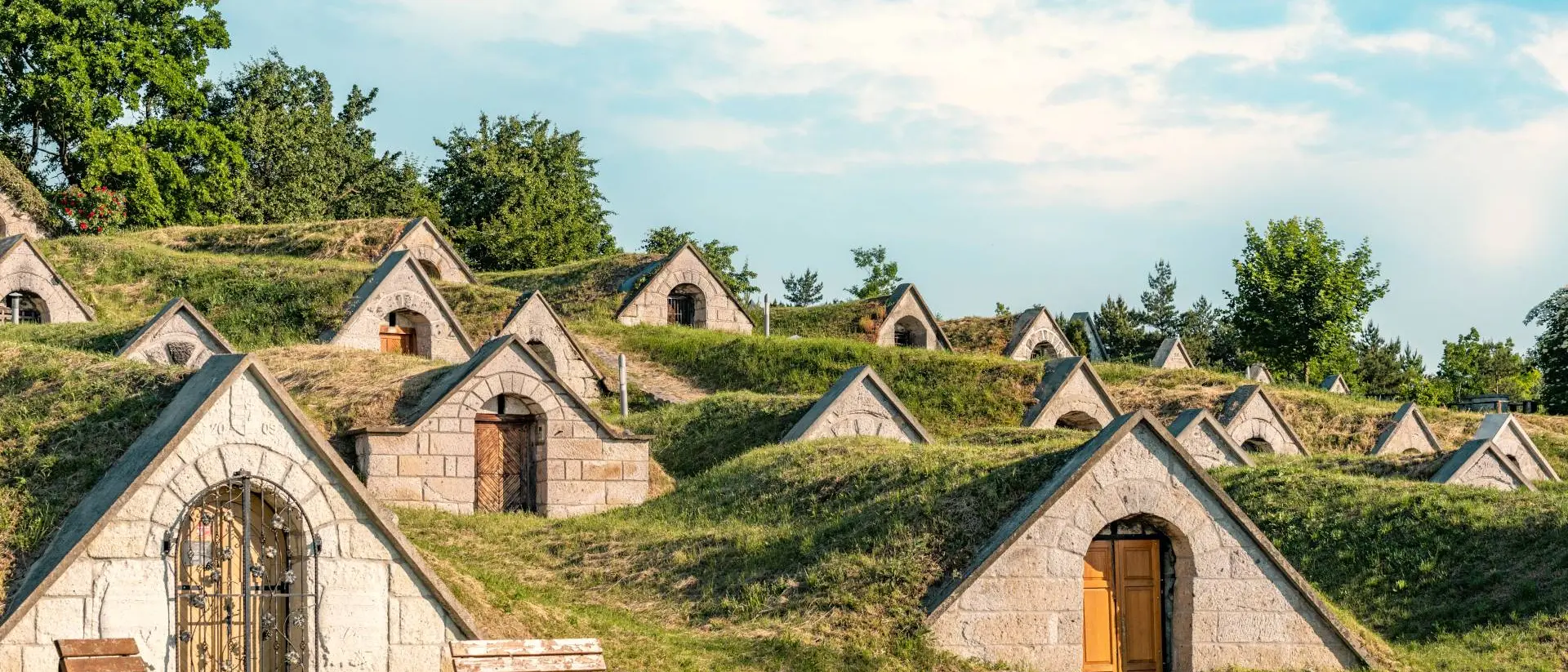 Wine cellars in a row at Tokaj Wine region